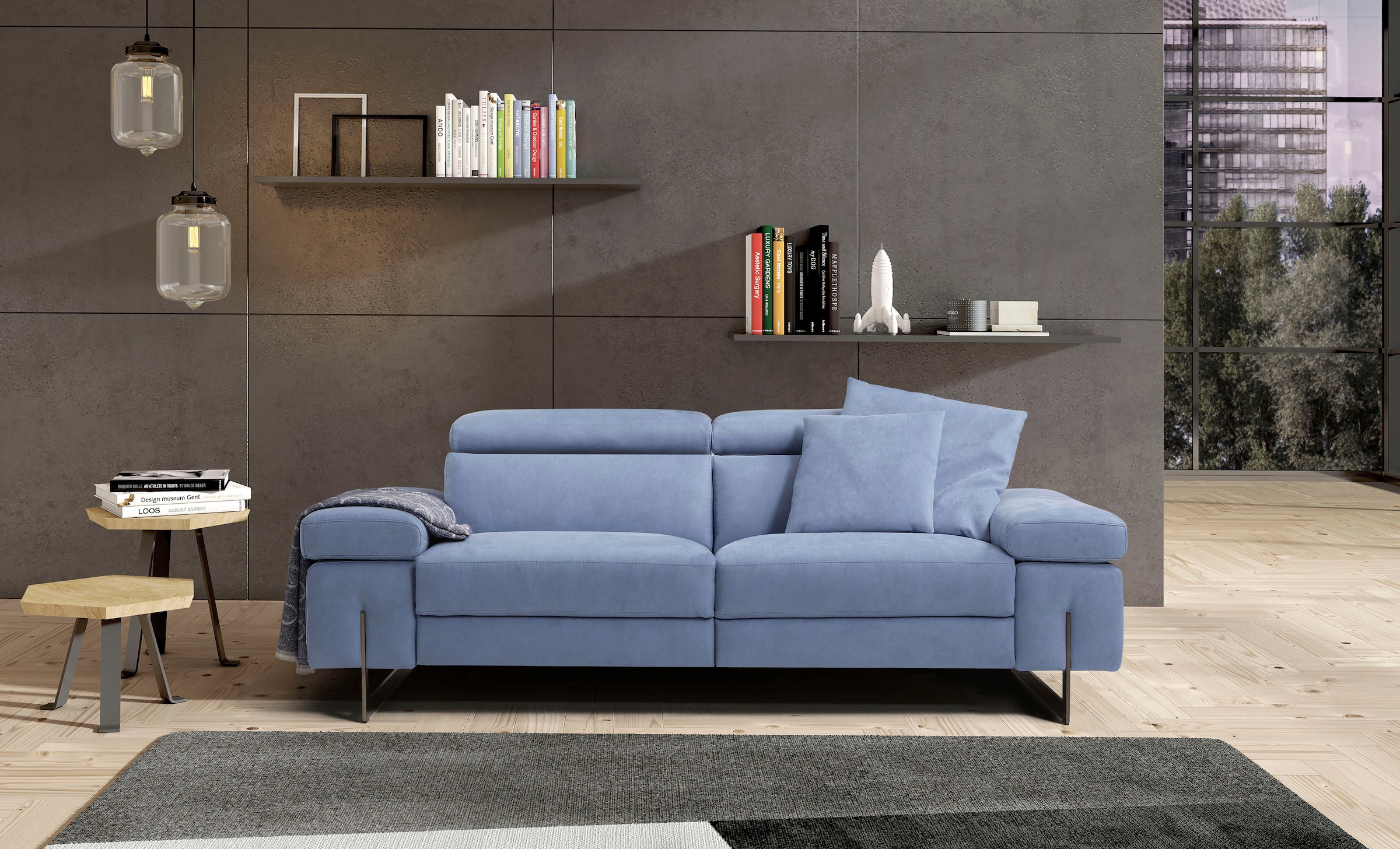 Egoitaliano 2,5-Sitzer »Candice, elegant und edel, hochwertiges Designsofa, bequem«, Kopfteile manuell verstellbar, titanumfarbene Kufenfüße