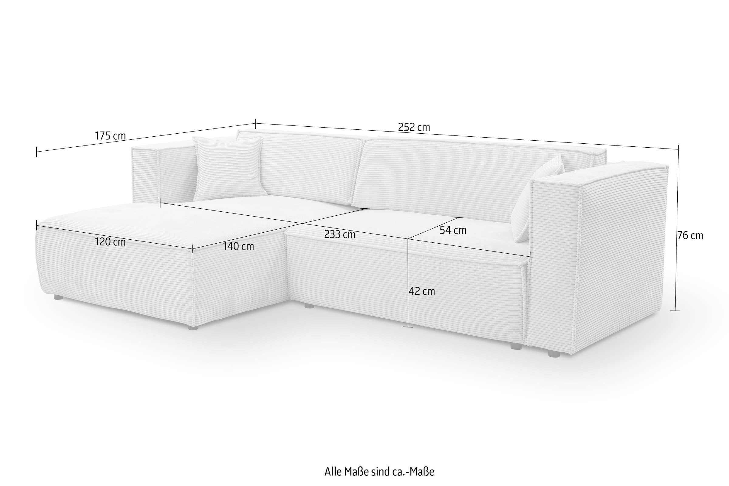 WERK2 Ecksofa »Atlanta-New, modernes Design, Stellmaße 280x147cm, L-Form, Kedernaht«, hoher Komfort, Schlaffunktion & Bettkasten, Cord, Anthrazit