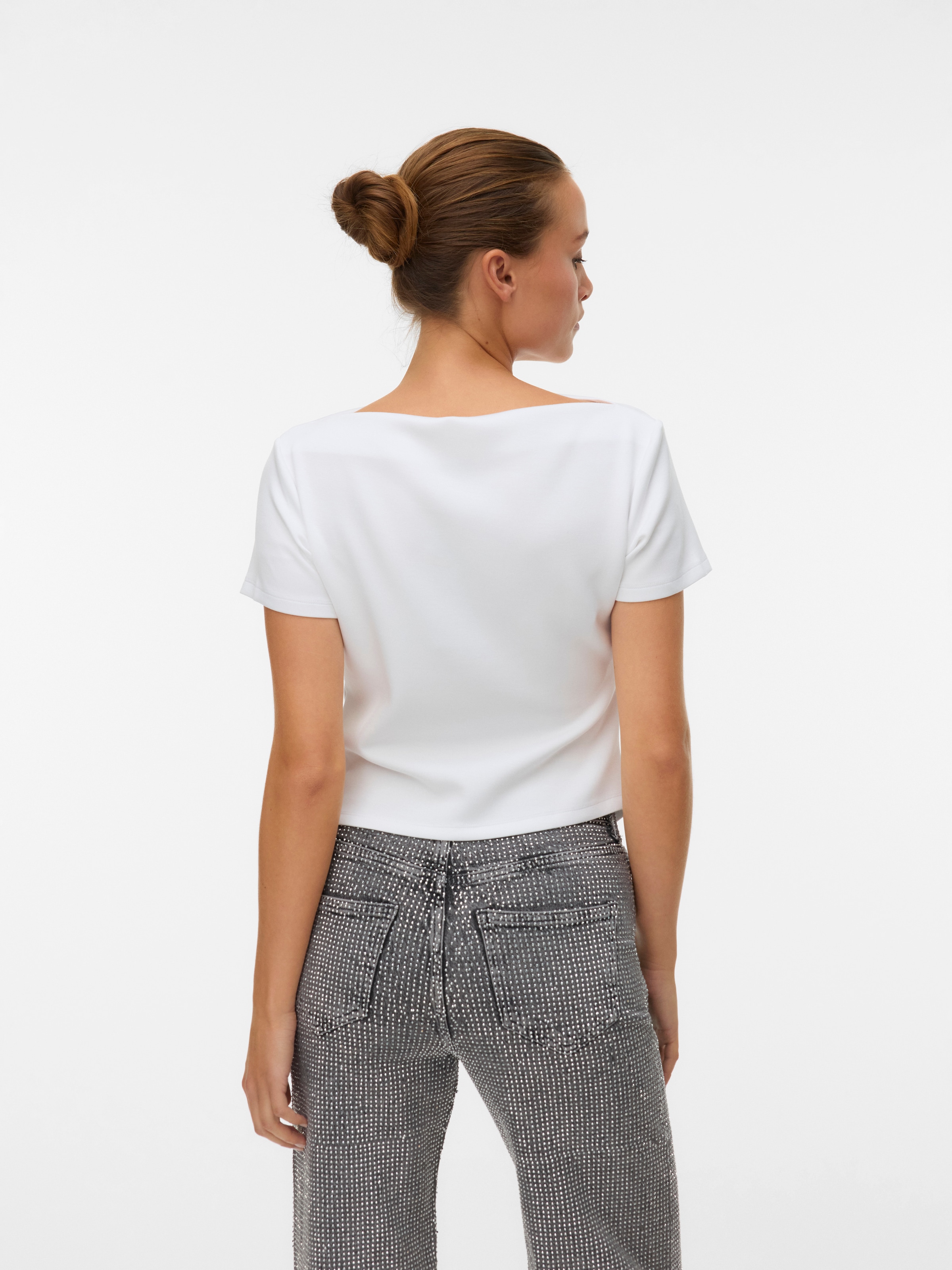 Vero Moda Kurzarmshirt »VMMILLE SS BOATNECK SHORT TOP JRS NOOS« Materialmix, regular fit