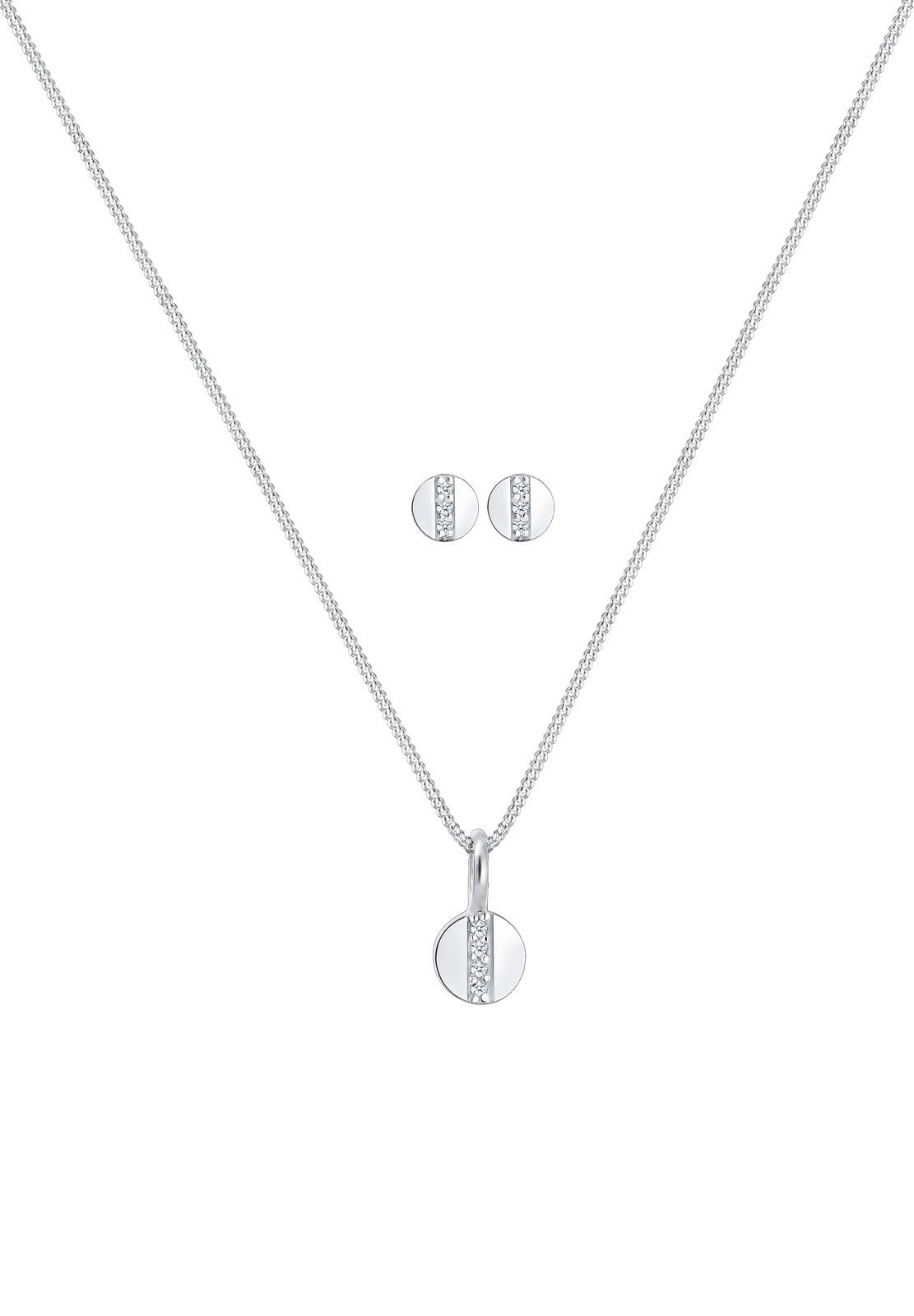 Elli DIAMONDS Ohrring und Ketten Set »Schmuckset Plättchen Diamant Weiß Brillantschliff (0.05 ct) 925 Sterling Silber«