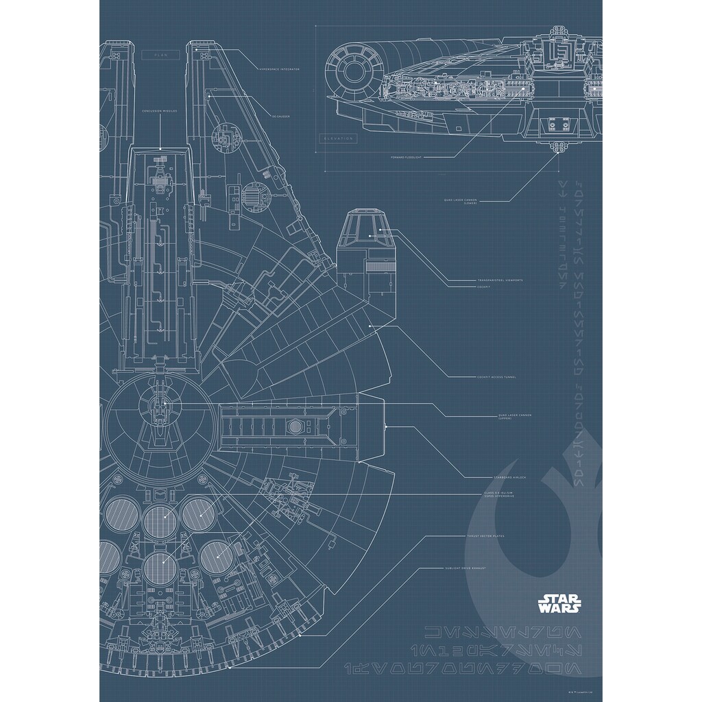 Komar Poster »Star Wars Blueprint Falcon«, Star Wars, (1 St.), Kinderzimmer, Schlafzimmer, Wohnzimmer