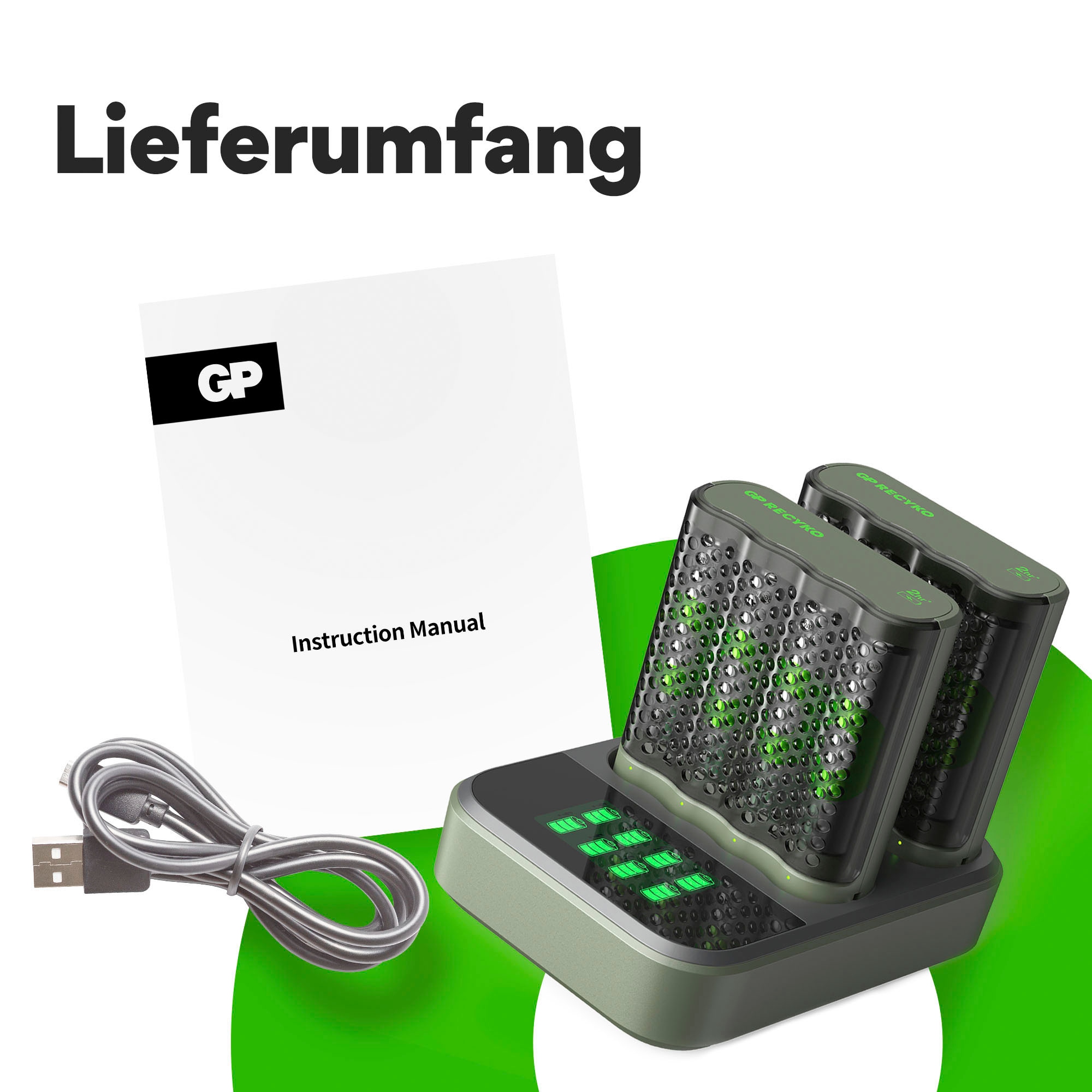 GP Batteries Batterie-Ladegerät »M452 USB 8AA Schnellladung mit Dock«, (Packung, 2 St.)
