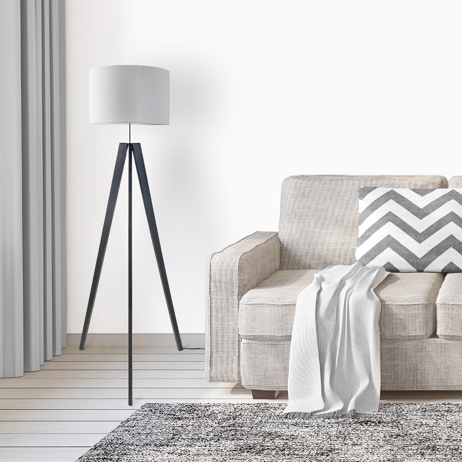 Paco Home Stehlampe »Canvas uni Color«, 1 flammig, Leuchtmittel E27 | ohne Leuchtmittel, Stehlampe Vintage Fuß LED Lampe Wohnzimmer Skandinavischer Stil E27