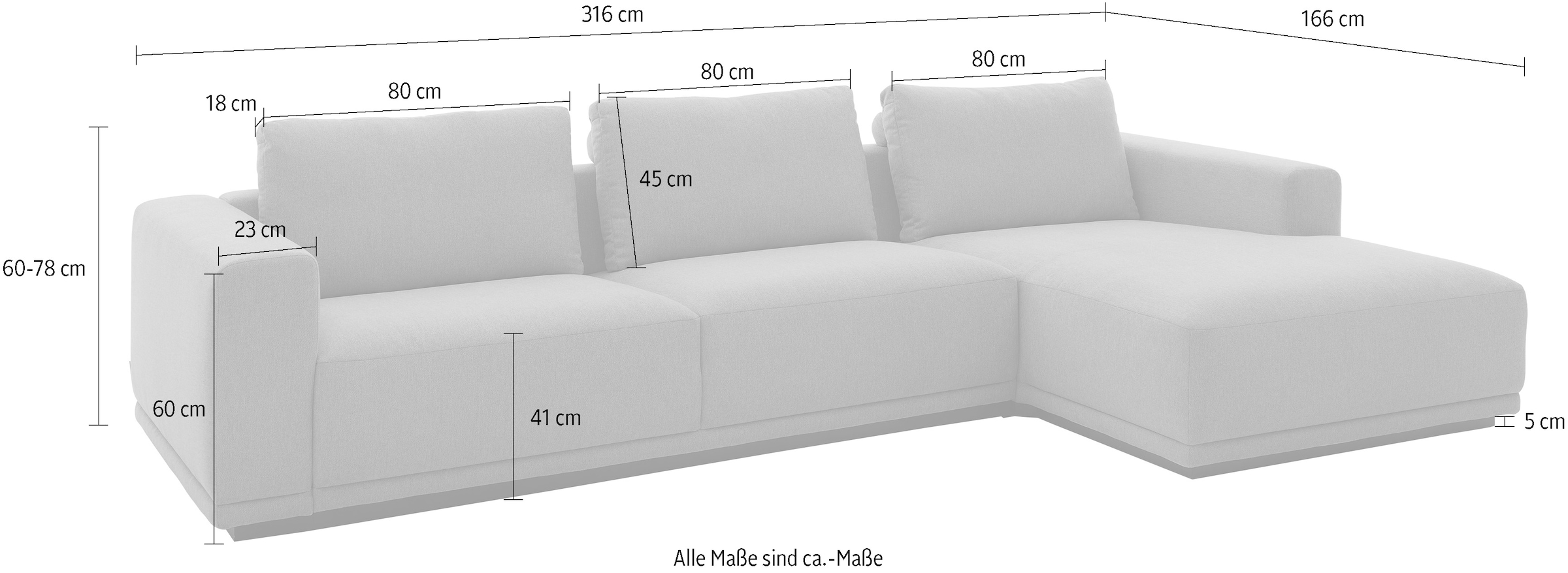 Musterring Ecksofa Anreihsofa links & Longchair rechts, mit Armlehnen, inkl. Rückenkissen