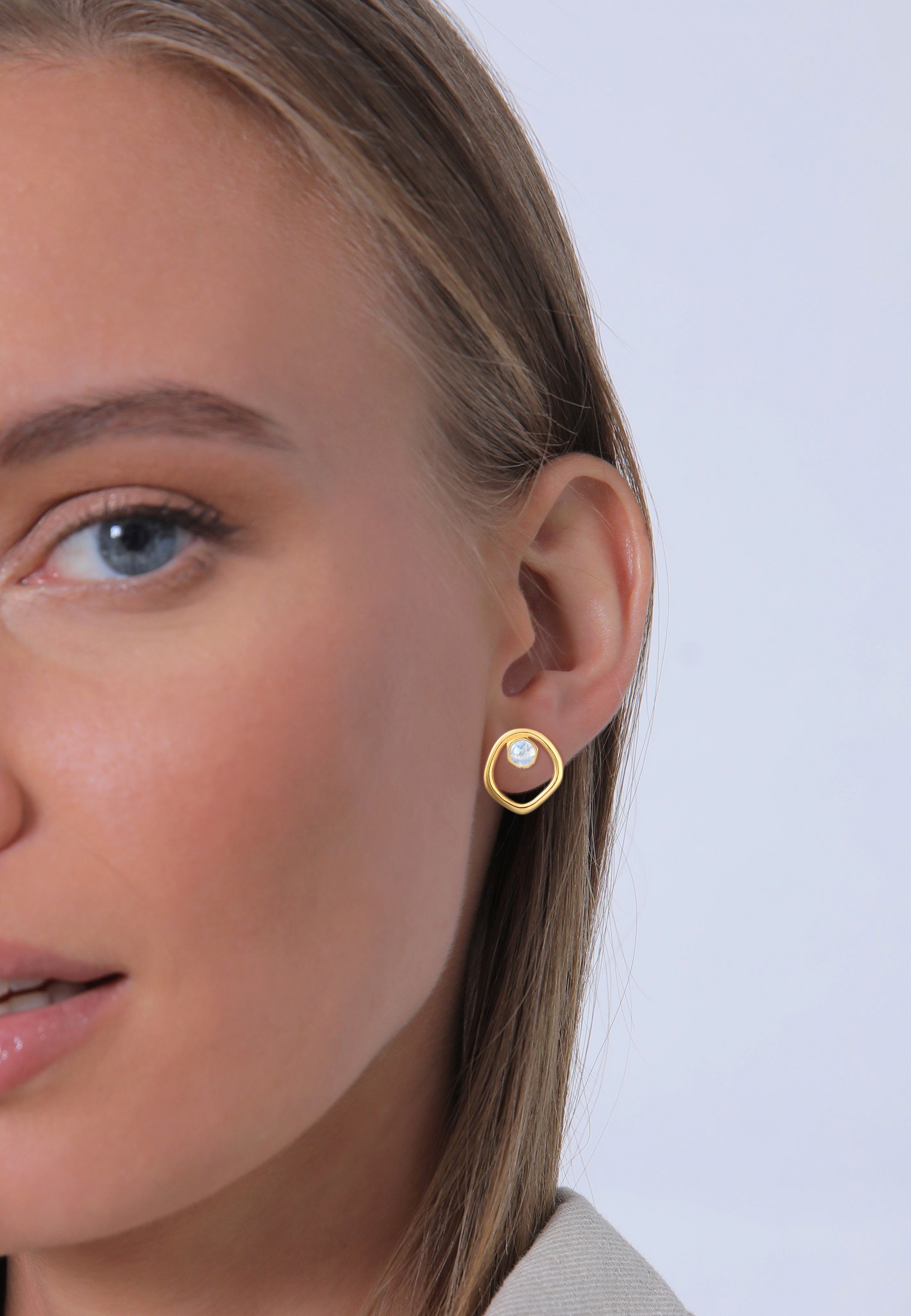 Elli Premium Paar Ohrstecker »Ohrringe Stecker Mondstein Organic Kreis Look 925 Silber«