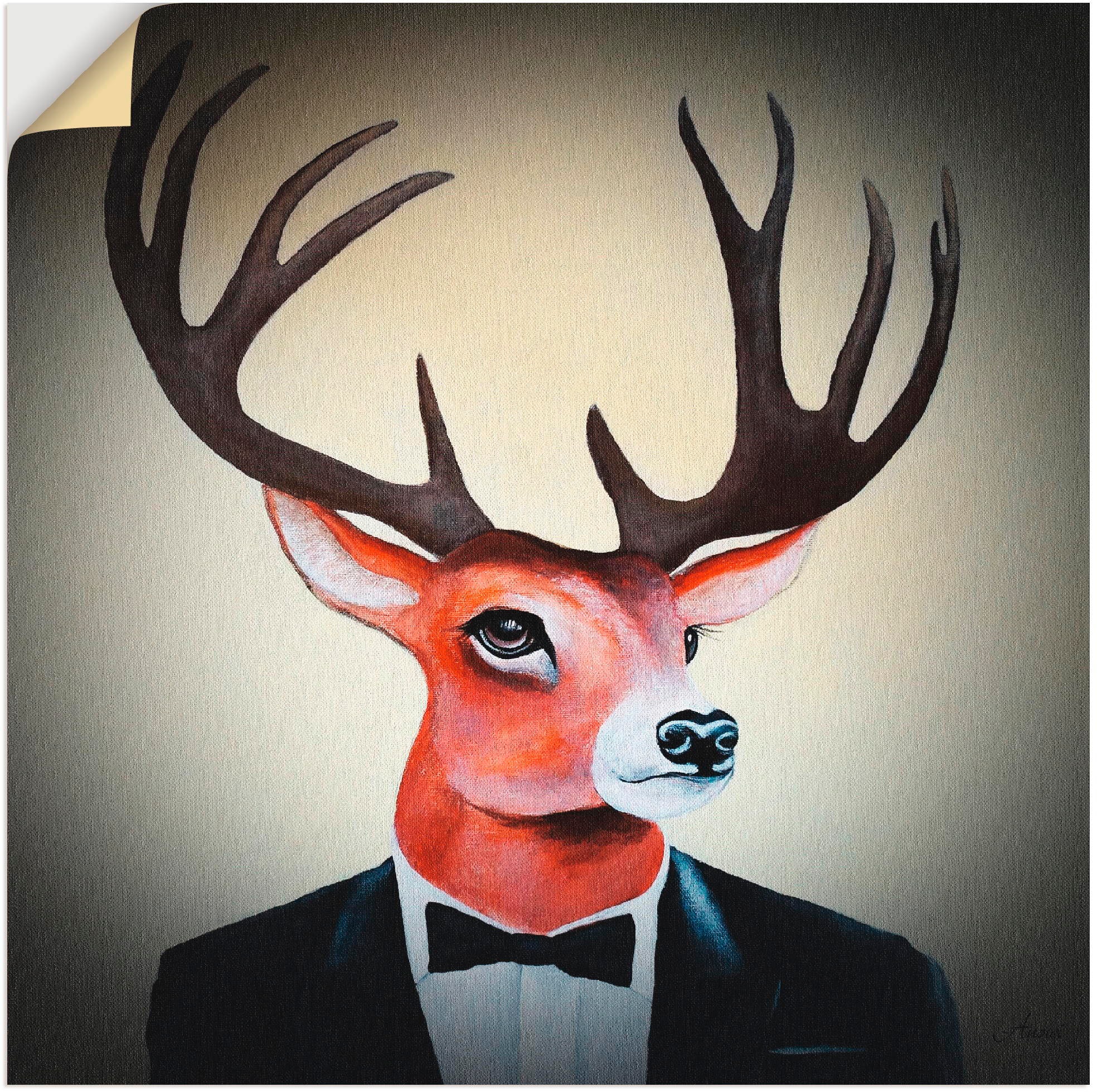 Artland Wandbild »Undercover Hirsch«, Humor, (1 St.), in vielen Größen & Produktarten -Leinwandbild, Poster, Wandaufkleber / Wandtattoo auch für Badezimmer geeignet