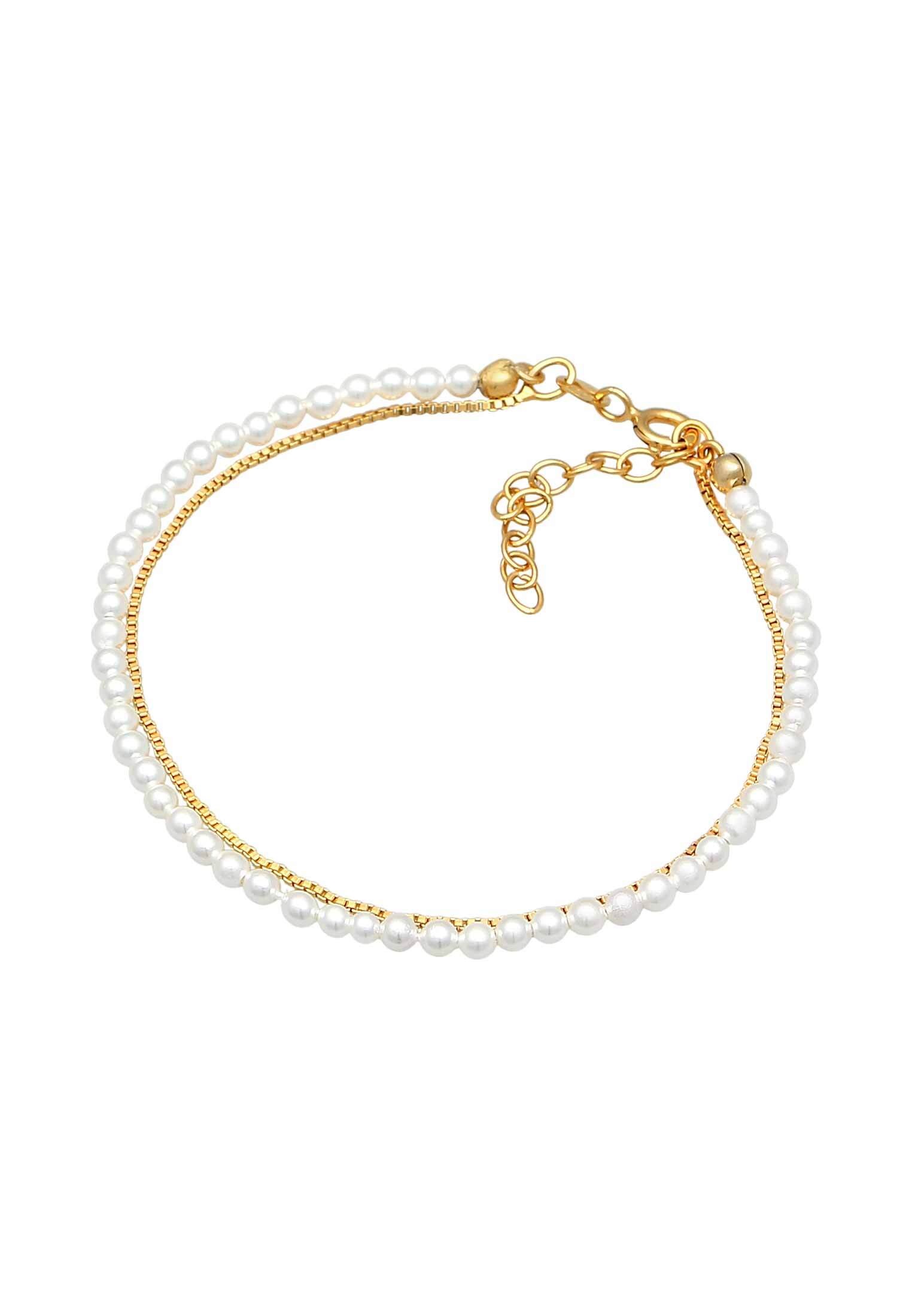 Elli Armkette »Armband Layer Muschelkernperle Elegant 925er Silber«
