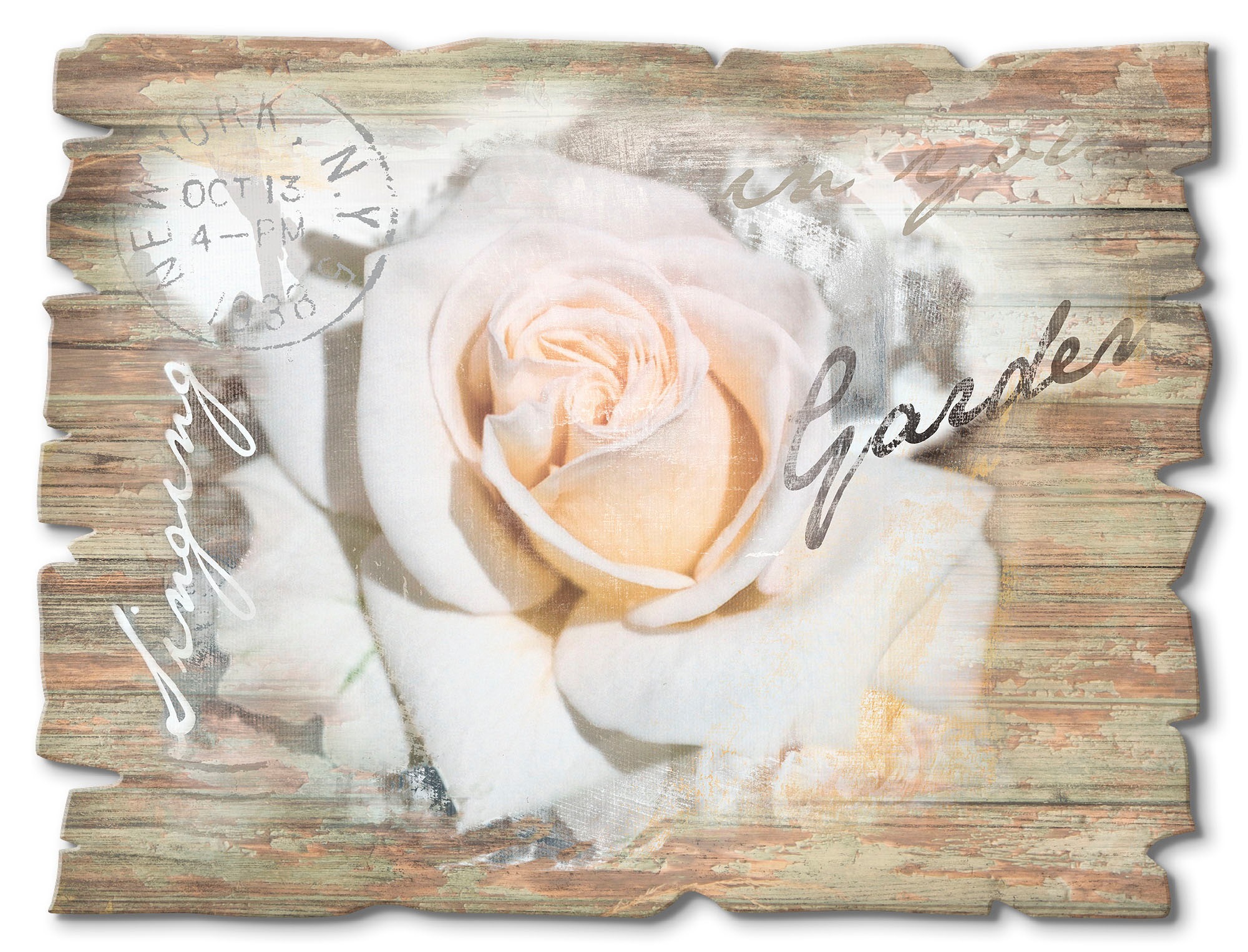 Artland Holzbild »In Buchstaben - Rose«, Blumen, (1 St.)