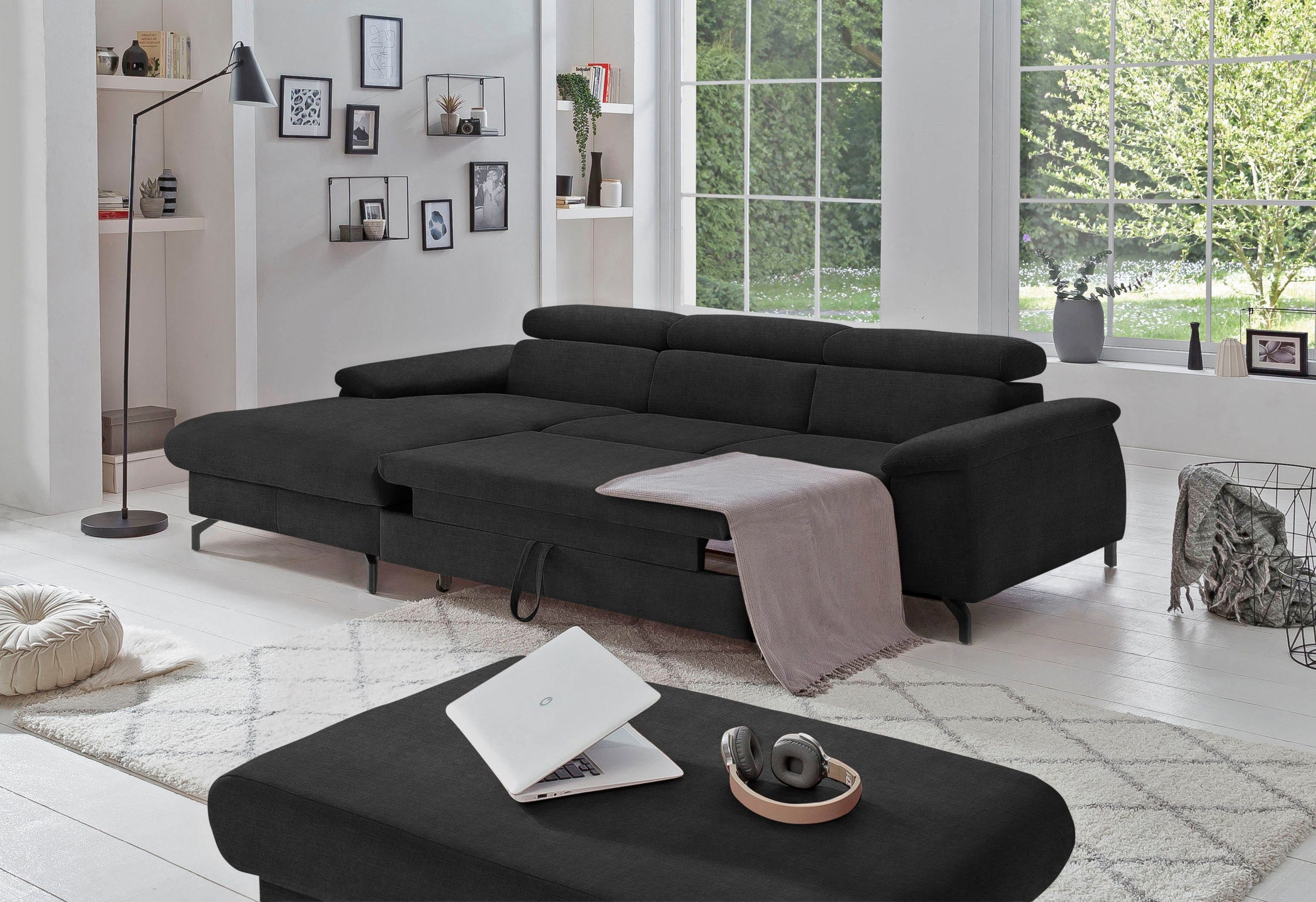 COTTA Polstergarnitur »Komaris L-Form«, (Set), Set bestehend aus: Ecksofa mit Kopfteilverstellung & Hocker