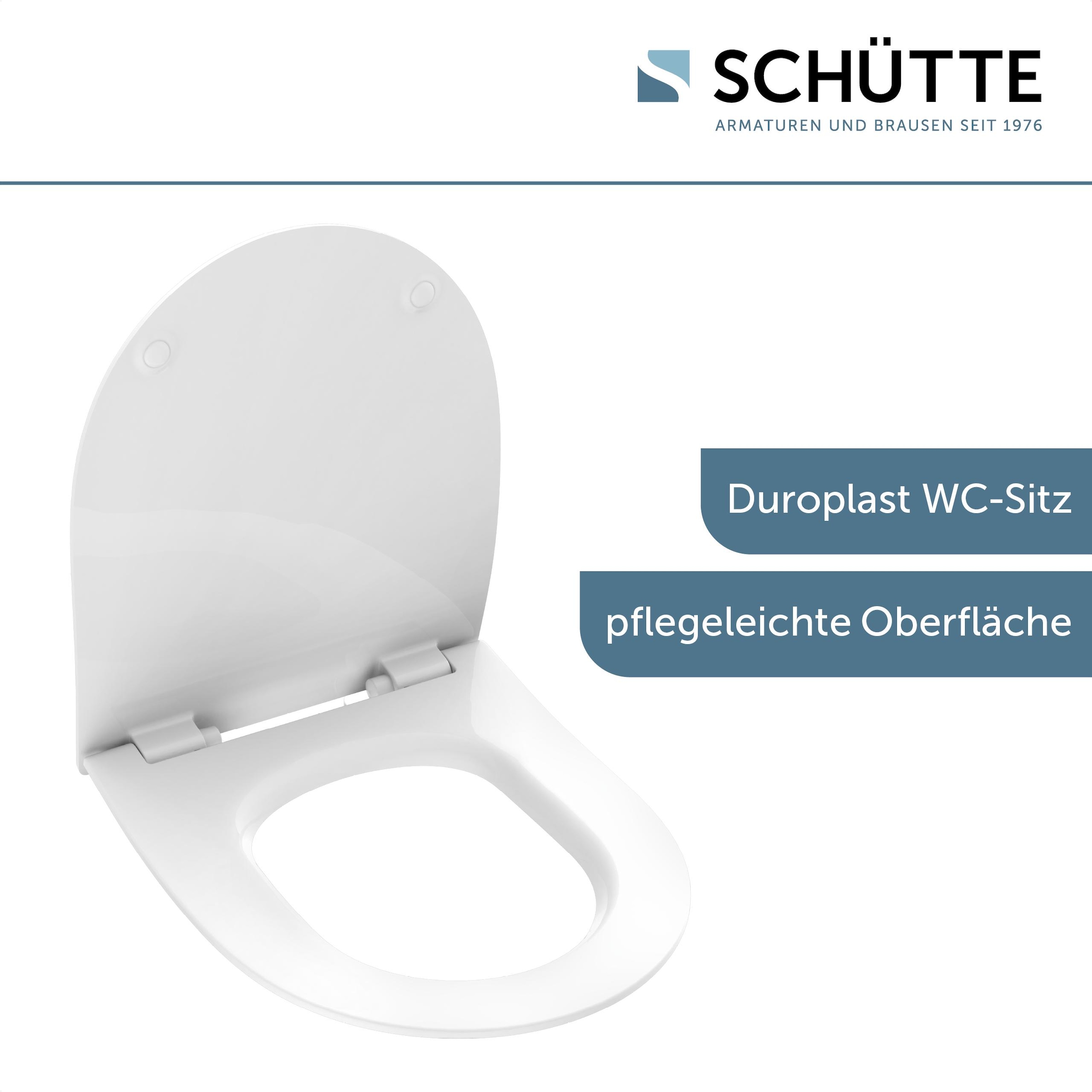 Schütte WC-Sitz »Duroplast, WHITE D-Form PRO 6«, (WC-Sitz, Befestigungsmaterial, Montageanleitung), mit Absenkautomatik und Schnellverschluss
