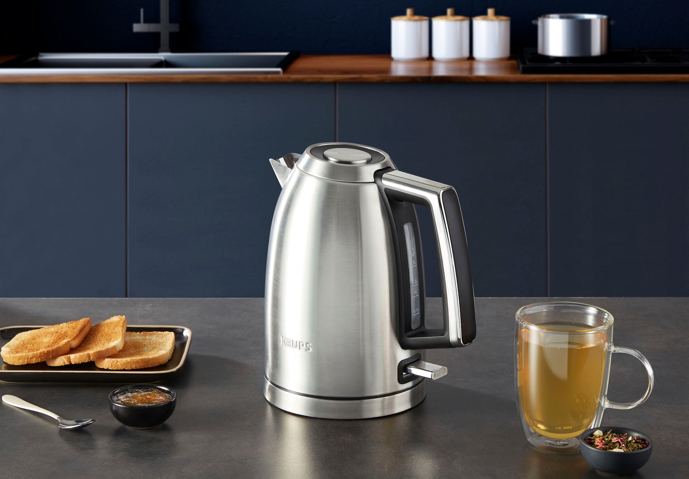 Krups Wasserkocher »BW552D Excellence«, 1,7 l, 2400 W, Auto Shut-Off, 360° drehbarer Sockel, Wasserstand am Griff