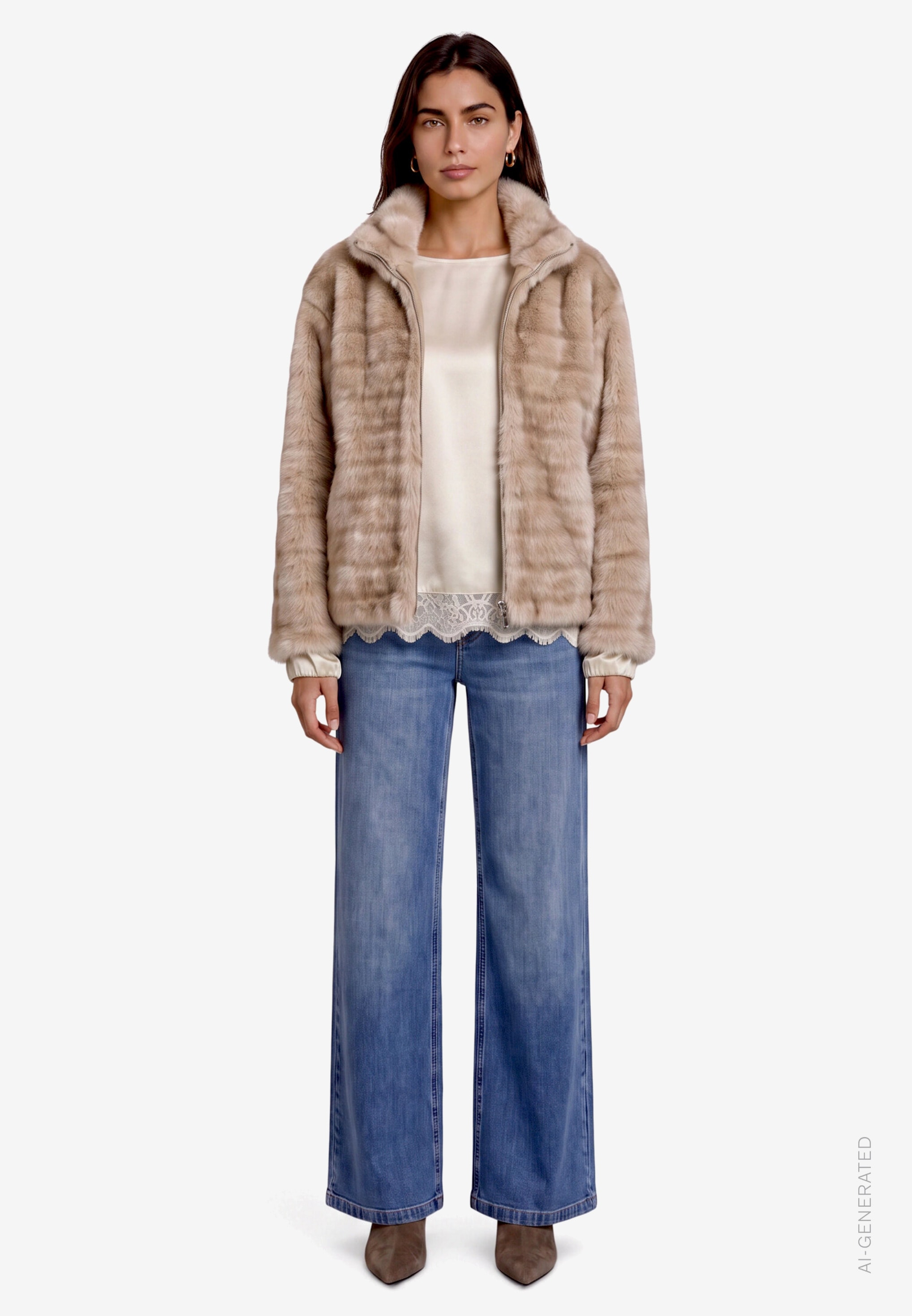 Zero Fellimitatjacke ohne Kapuze Kunstfell-Jacke mit Reißverschluss