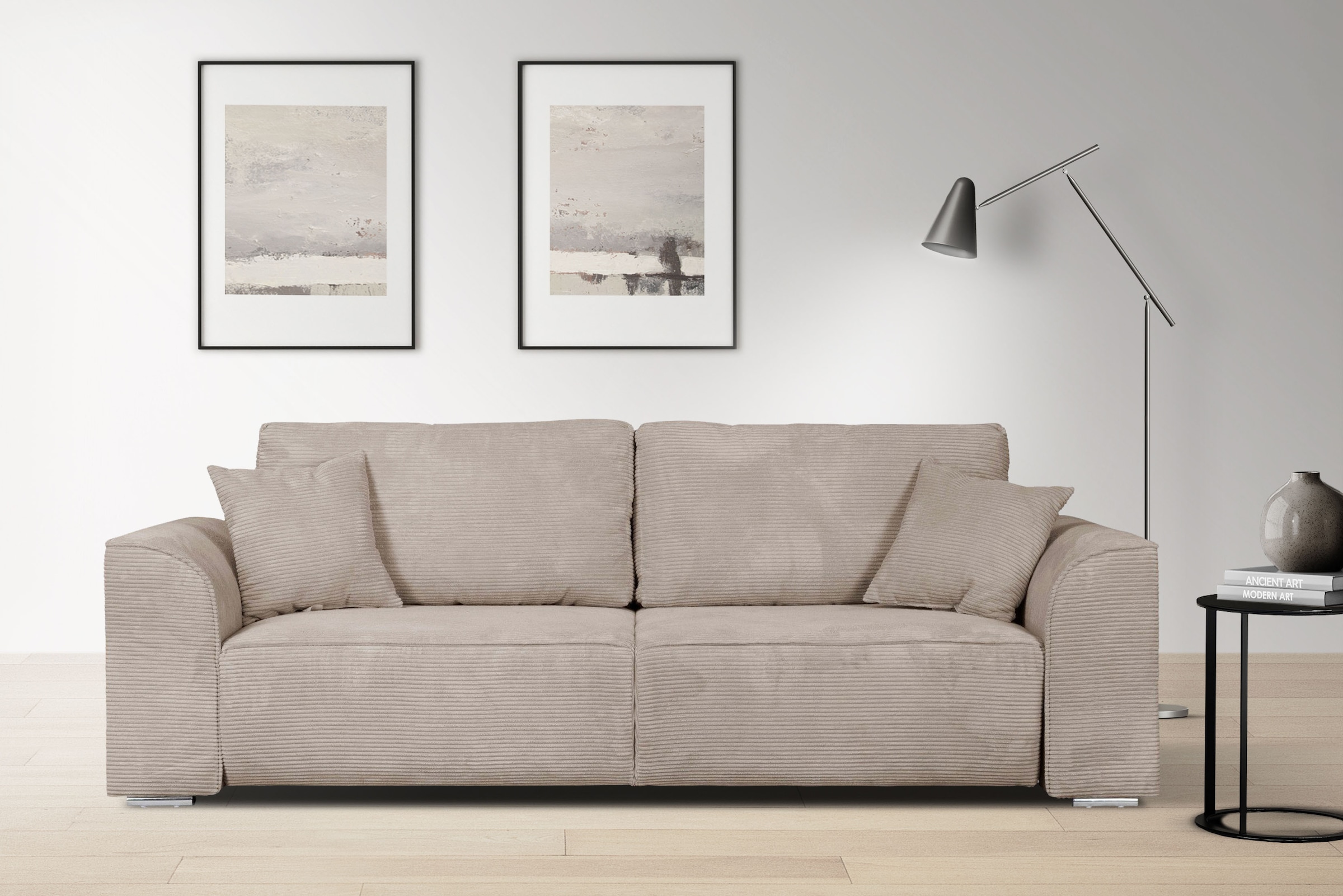 OTTO home 3-Sitzer »BEATRICE, B: 250 cm - wahlweise mit Bettfunktion« u. Bettkasten, incl. 2 Zierkissen