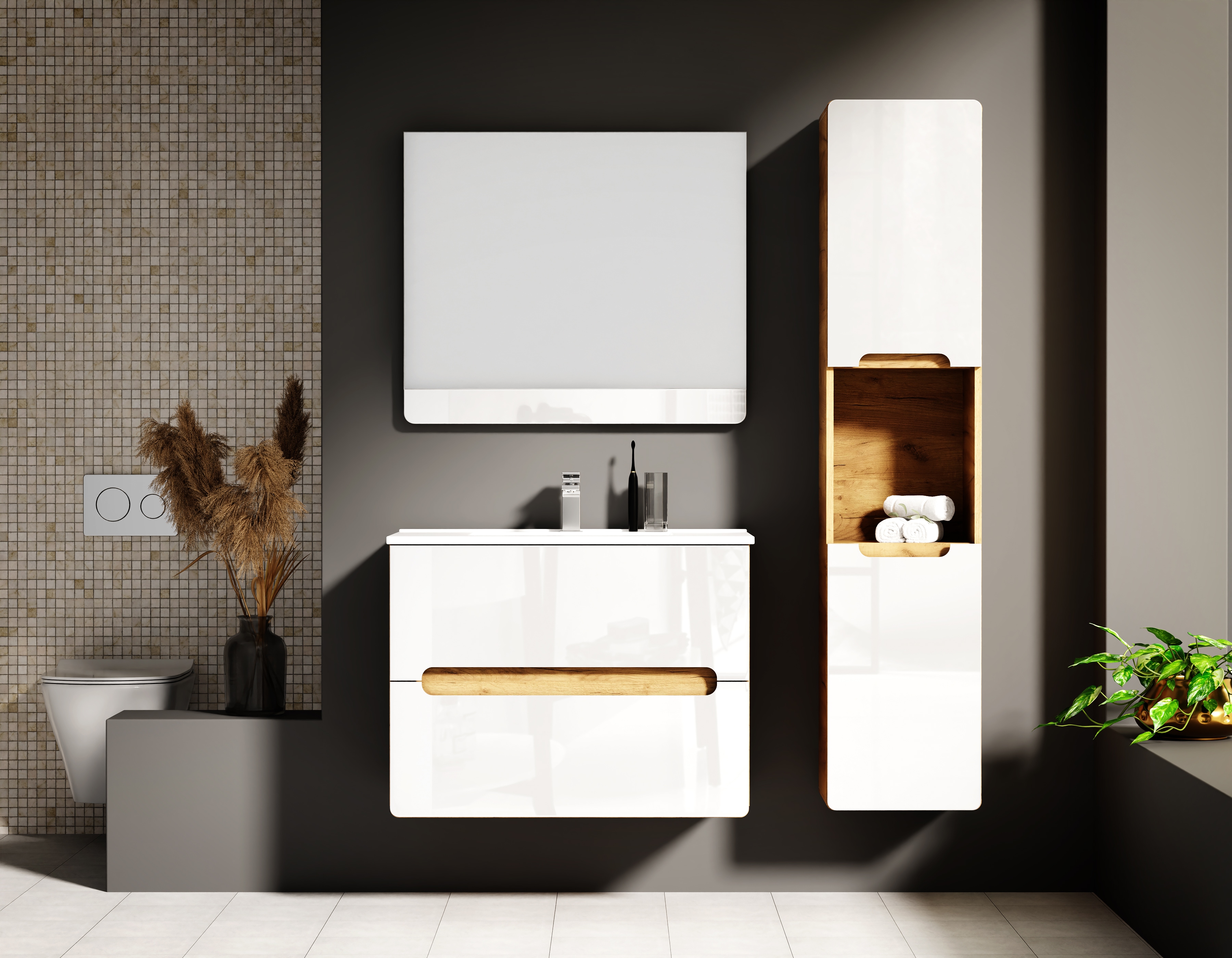 Welltime Waschtisch »Lupo« Badschrank mit Waschbecken in weiß, Größe B/H/T: 81,5 cm x 63 cm x 47 cm