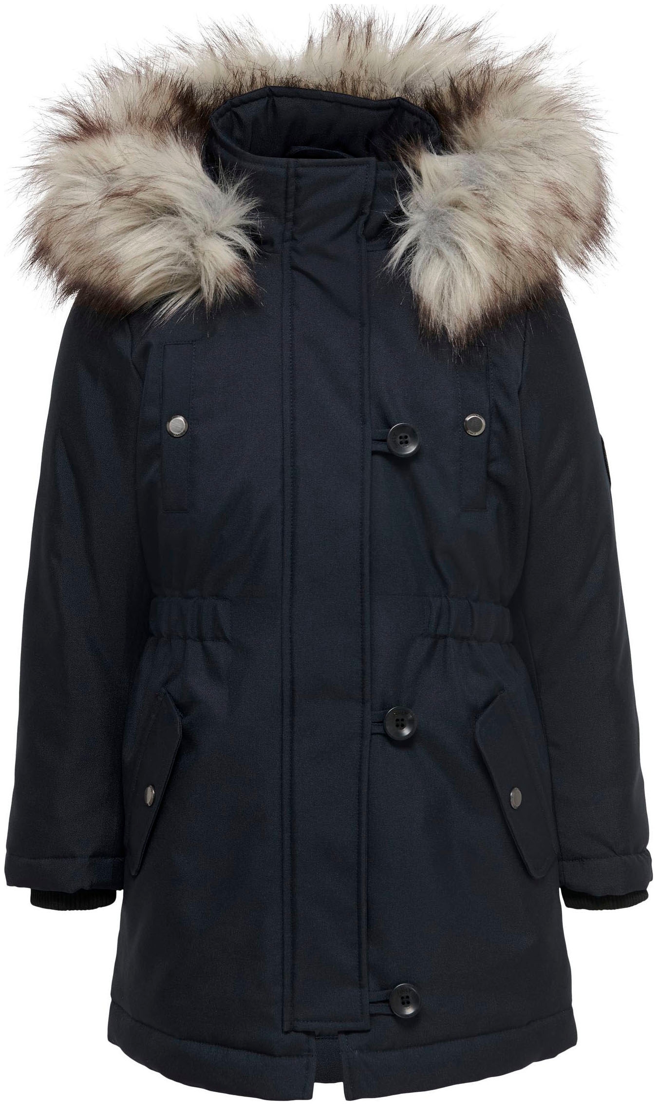 Kids Only Mädchen Winterjacke »KOGIRIS FUR PARKA OTW« mit Kapuze in blau, Größe 128