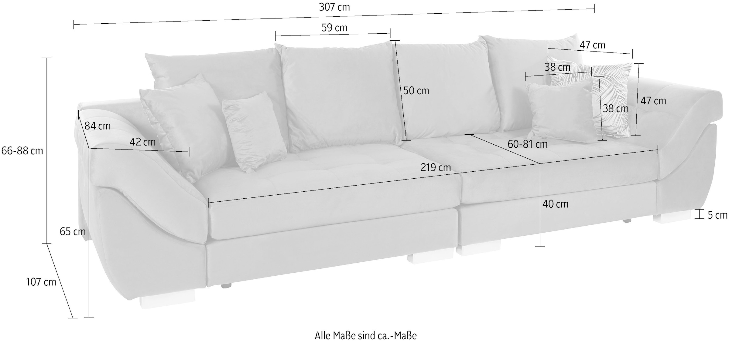 INOSIGN Big-Sofa »Rom«, Steppung im Sitzbereich, Federkern-Polsterung