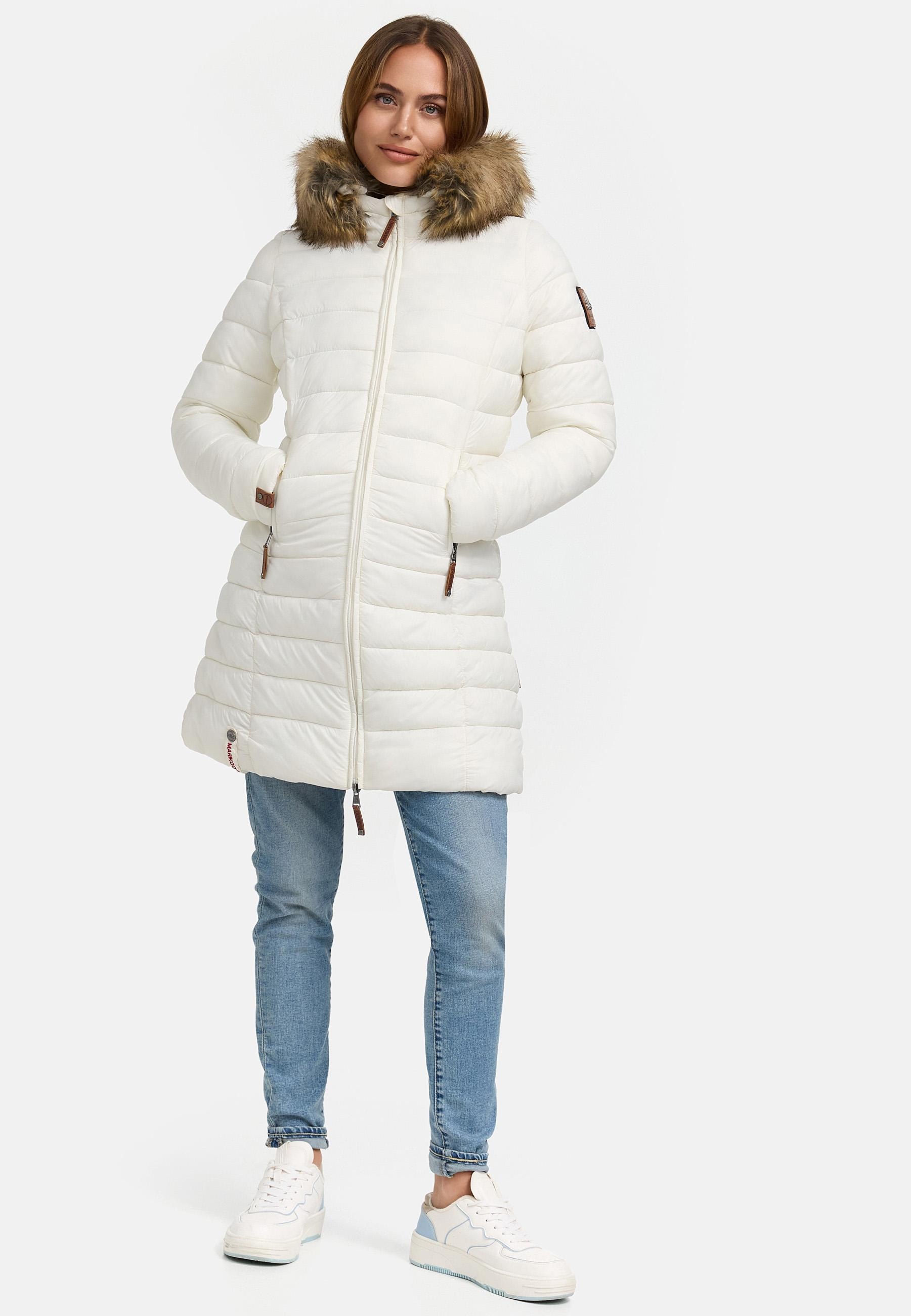 Marikoo Steppmantel »Steppmantel Rose-Stepp«, zeitloser Winterparka mit großer Kunstfellkapuze