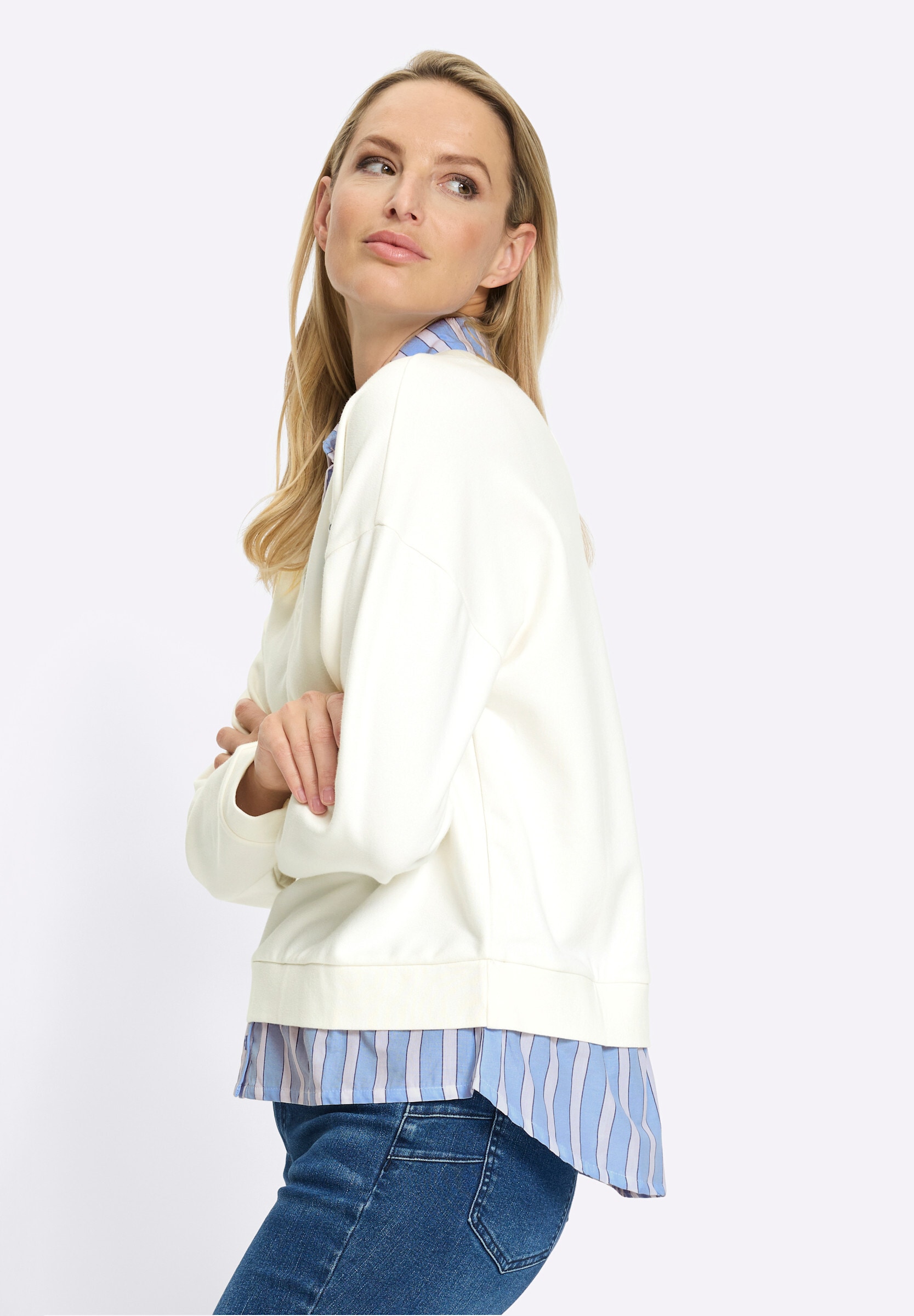 heine Sweatshirt »Sweatshirt 2-in-1-Langarmshirt mit Hemdkragen«

