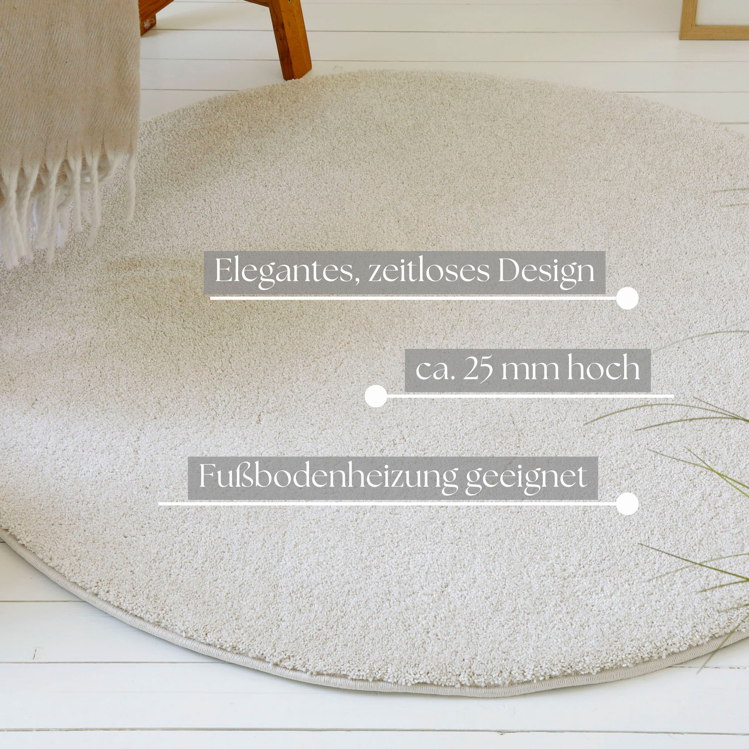 my home Hochflor-Teppich »Yvaine«, rund, 25 mm Höhe, Langflor, Shaggy, dichter weicher Hochflor, meliert, Wohnzimmer