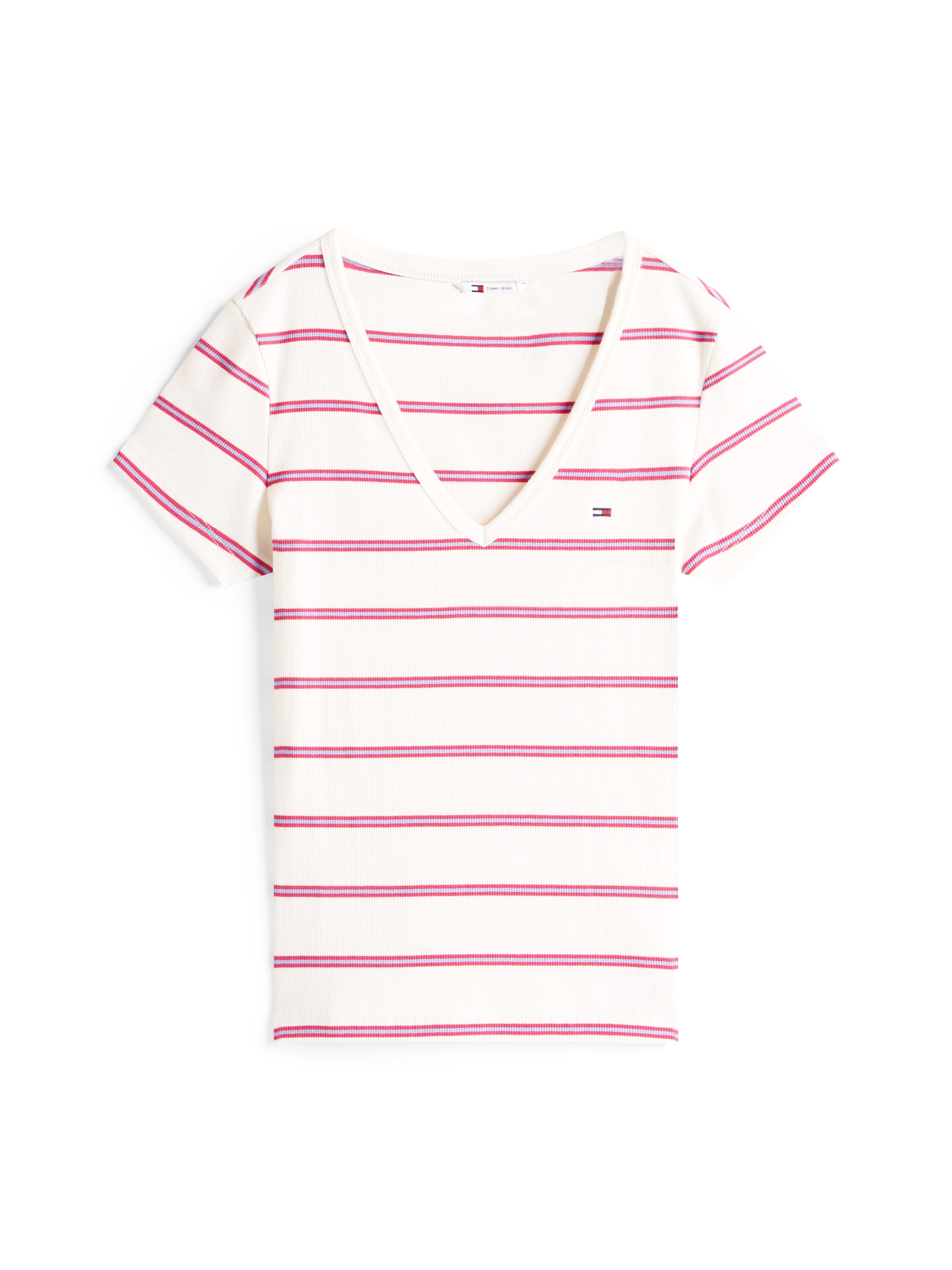 Tommy Jeans Kurzarmshirt »TJW SLIM ESSENTIAL RIB V SS«, in gerippter Struktur