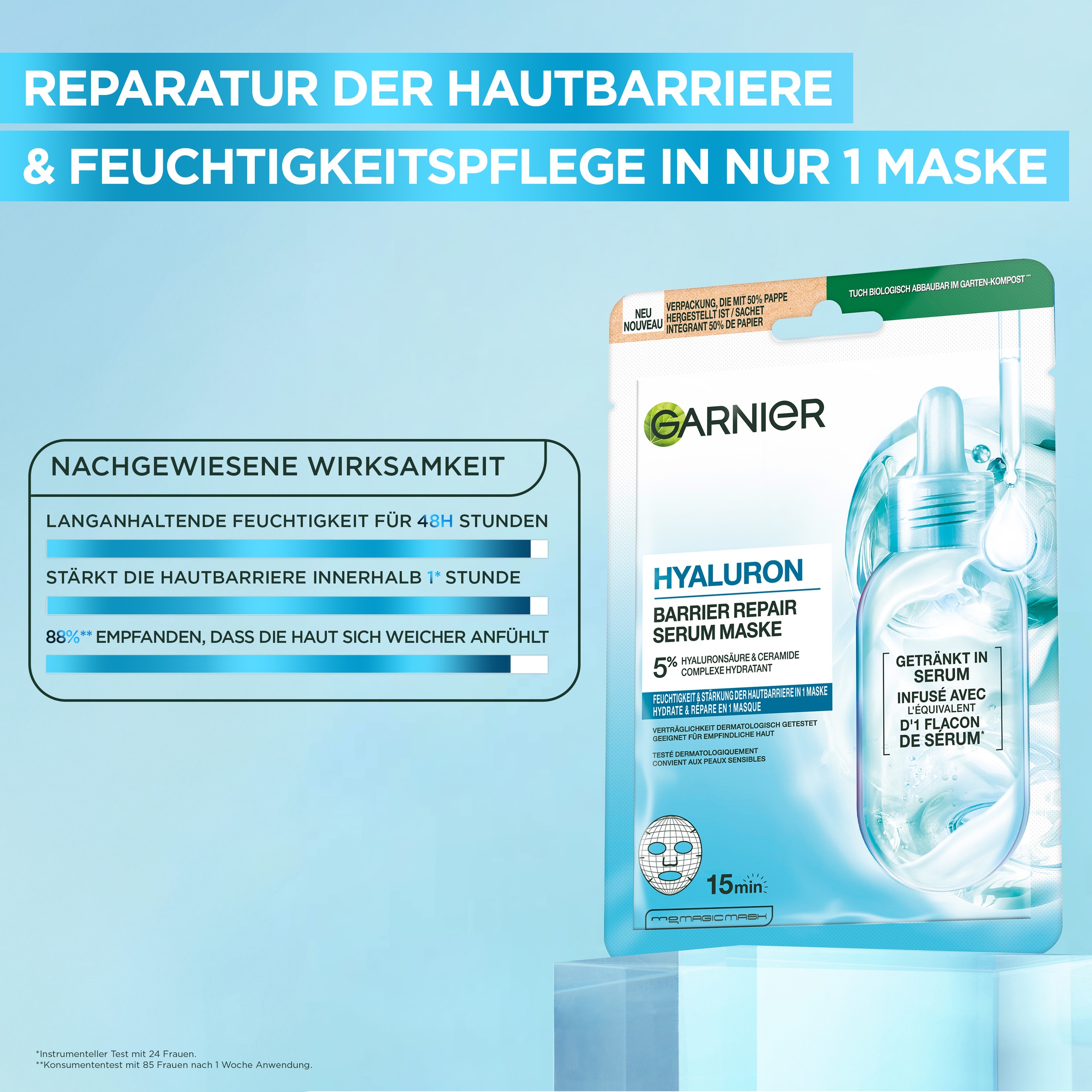 GARNIER Tuchmaske »HYALURON BARRIER REPAIR SERUM MASKE«