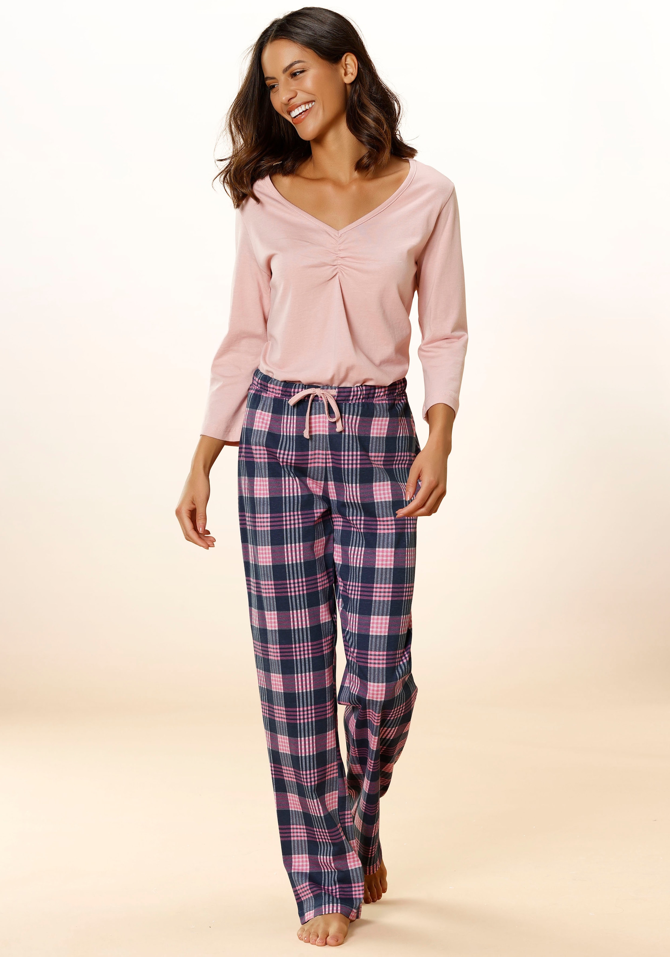 Pyjama, (2 tlg.), mit Karo Muster