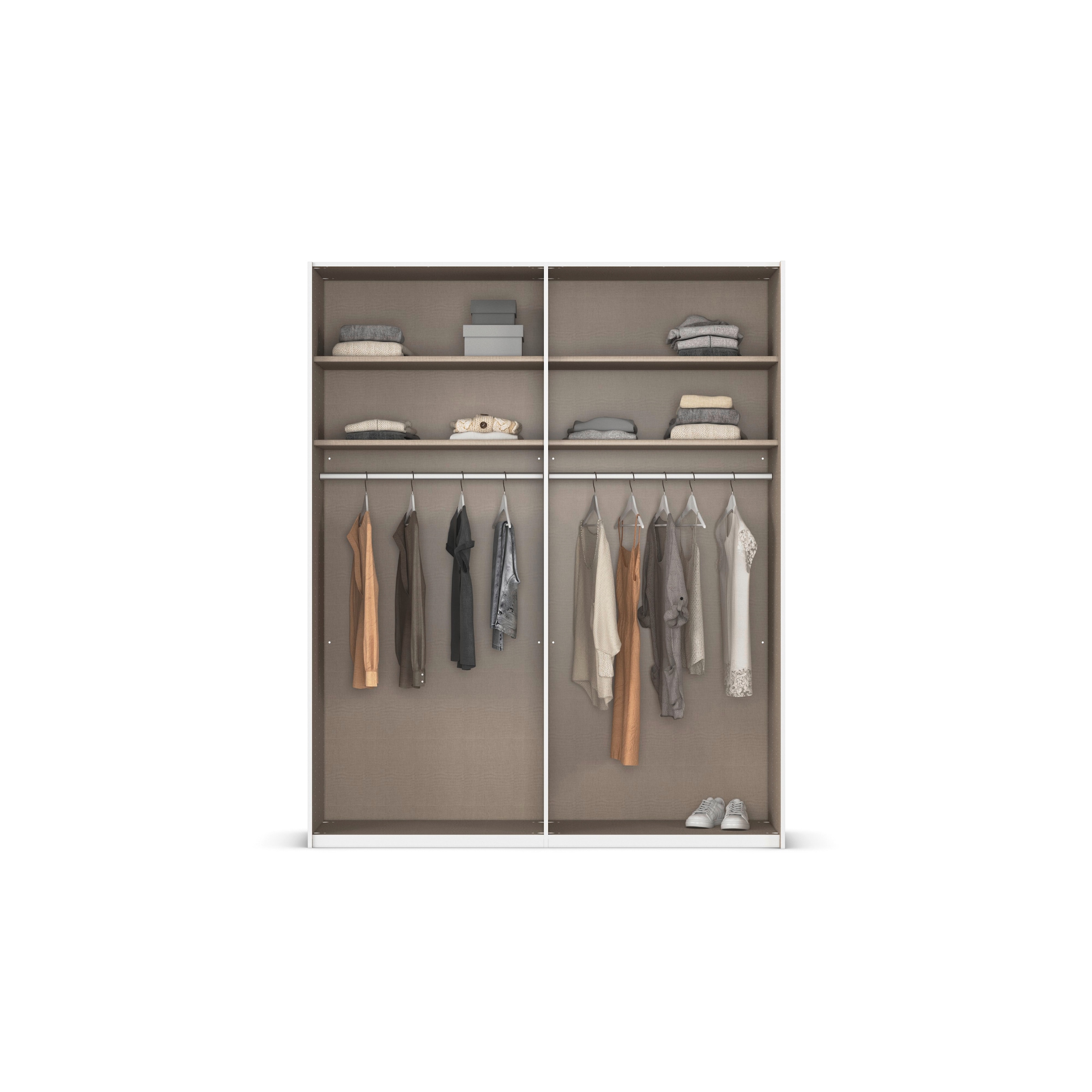 rauch Schwebetürenschrank »Kleiderschrank Schrank Garderobe Schlafzimmerschrank SCALE-TRIO«, edle dreigeteilte Front mit 2 Zierleisten Glasfront MADE IN GERMANY