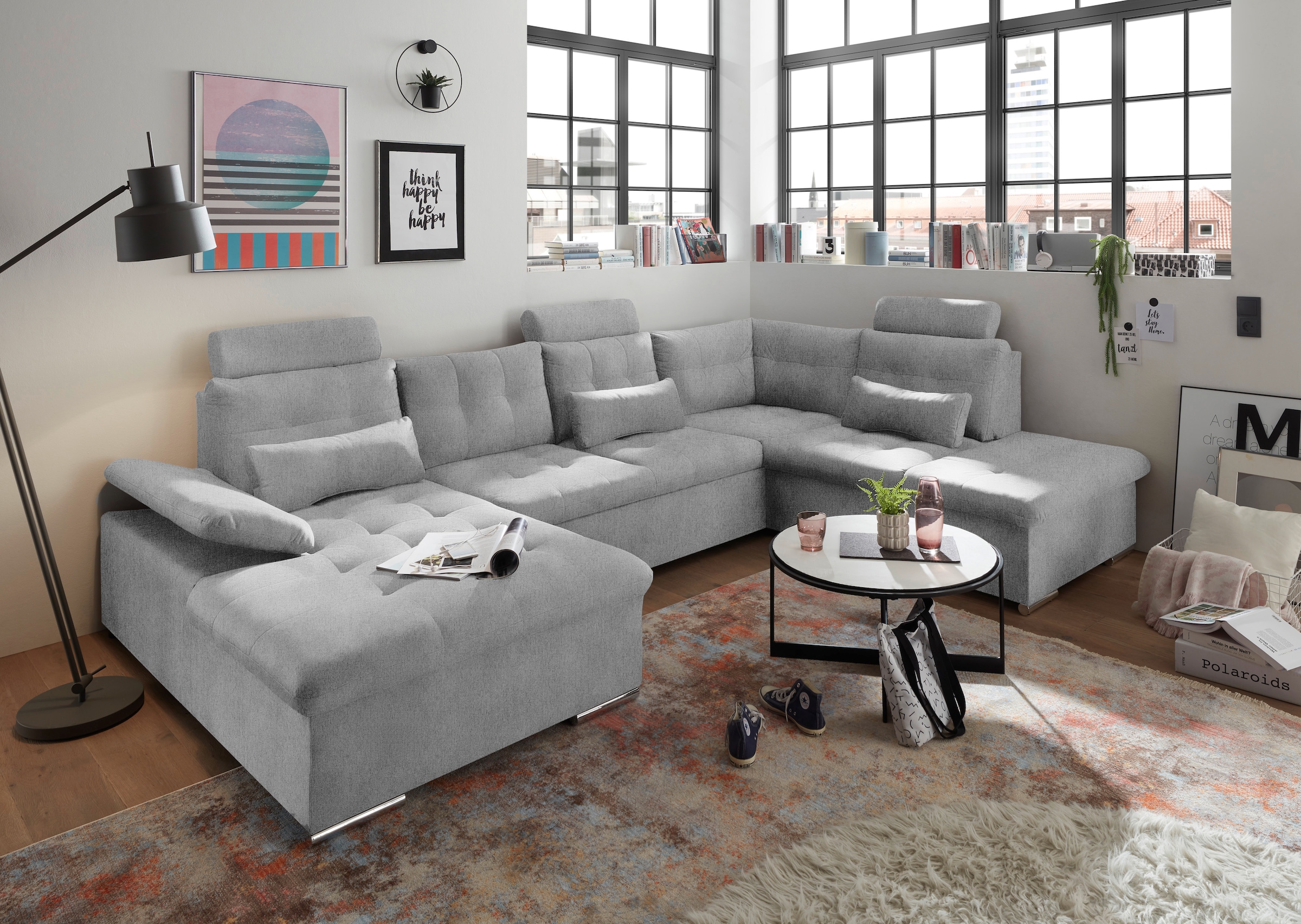 ED EXCITING DESIGN Wohnlandschaft Jakarta, mit Bettfunktion, Bettkasten, Kopfstützen, Nierenkissen