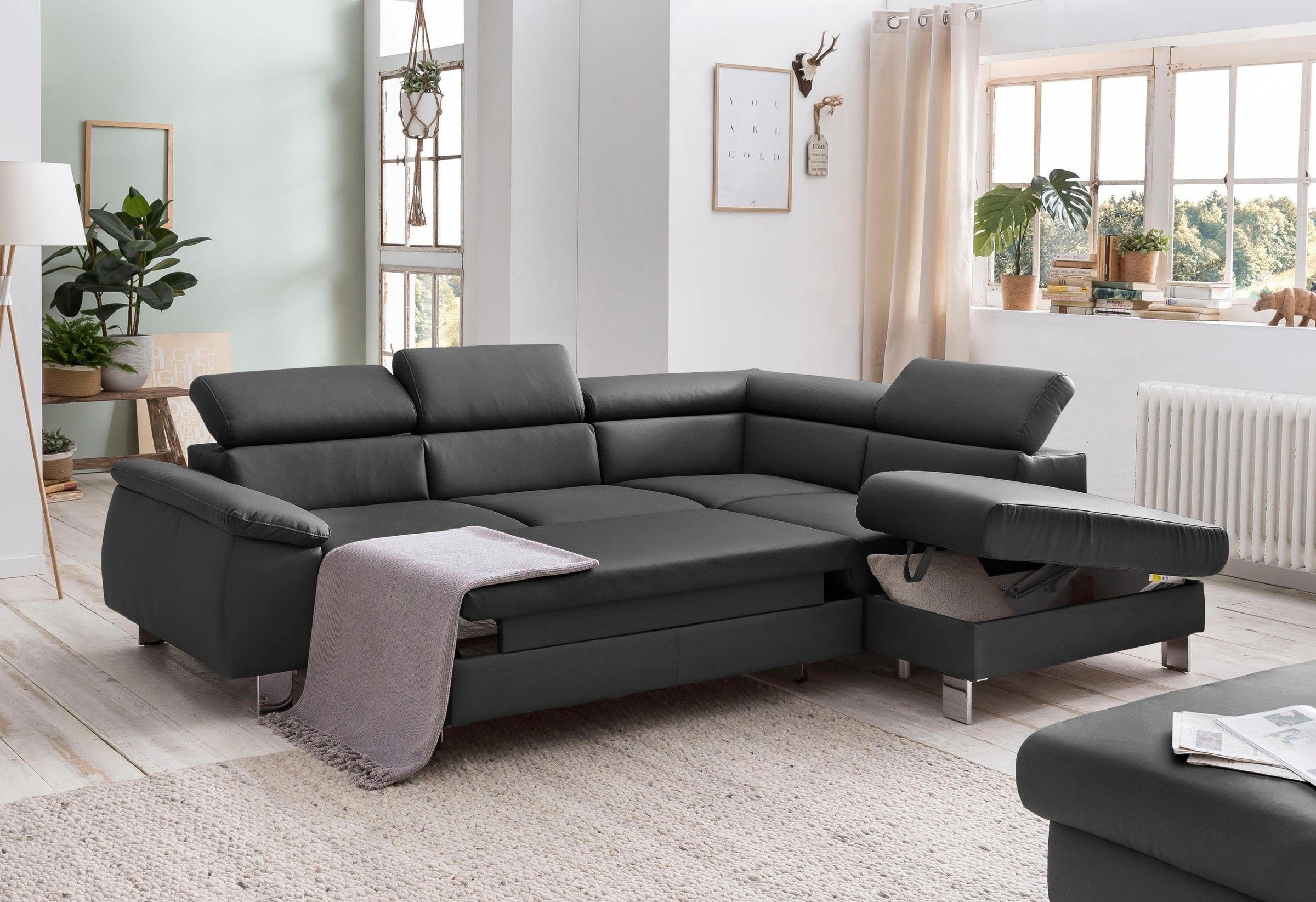 COTTA Polstergarnitur »Komaris L-Form«, (Set), Set bestehend aus: Ecksofa mit Kopfteilverstellung & Hocker