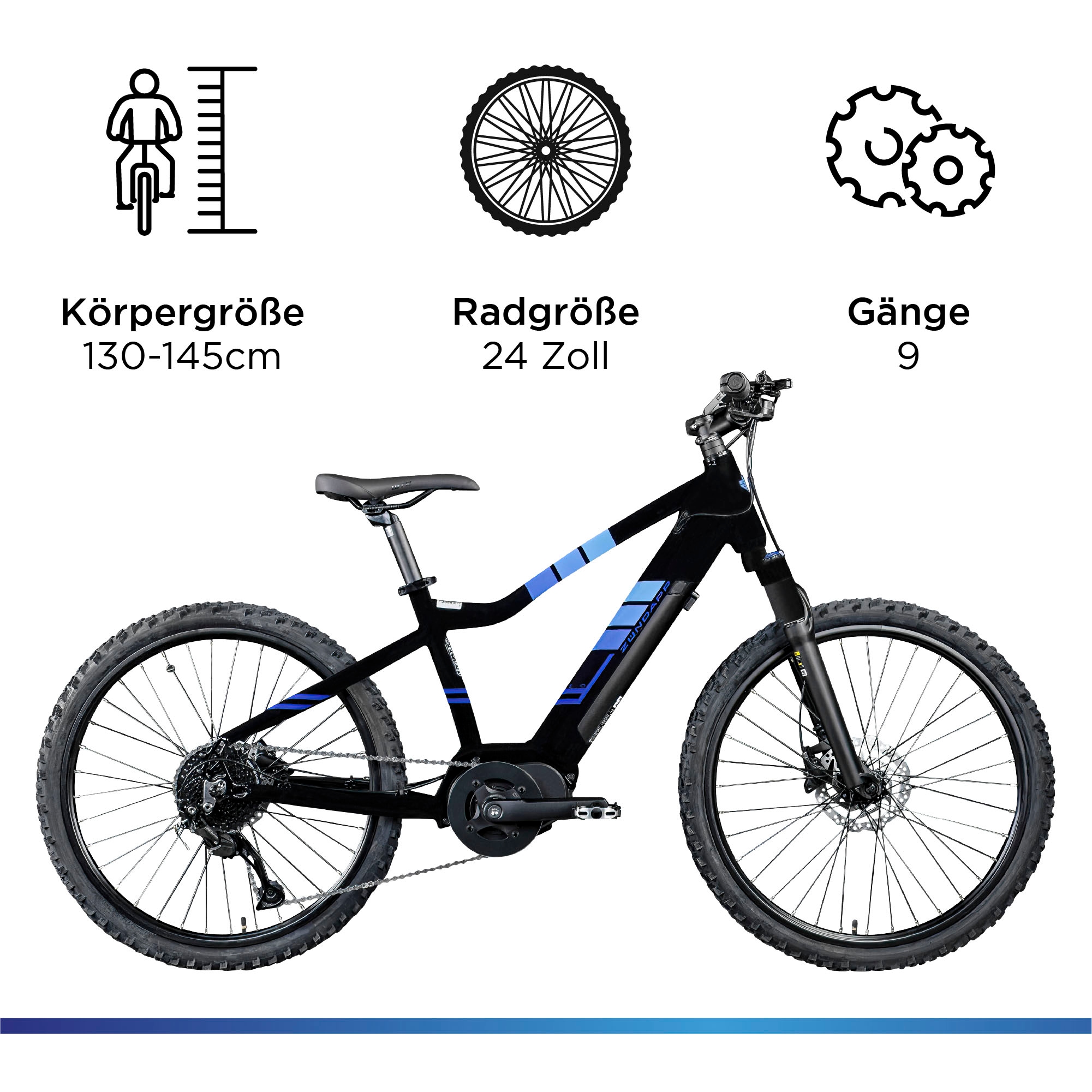 Zündapp E-Bike »Z240«, 9 Gang, Shimano, Alivio RD-M3100 SGS, Mittelmotor 250 W, E Bike Mountainbike 24 Zoll Elektro Bike 130-145 cm Jugendliche ab 8