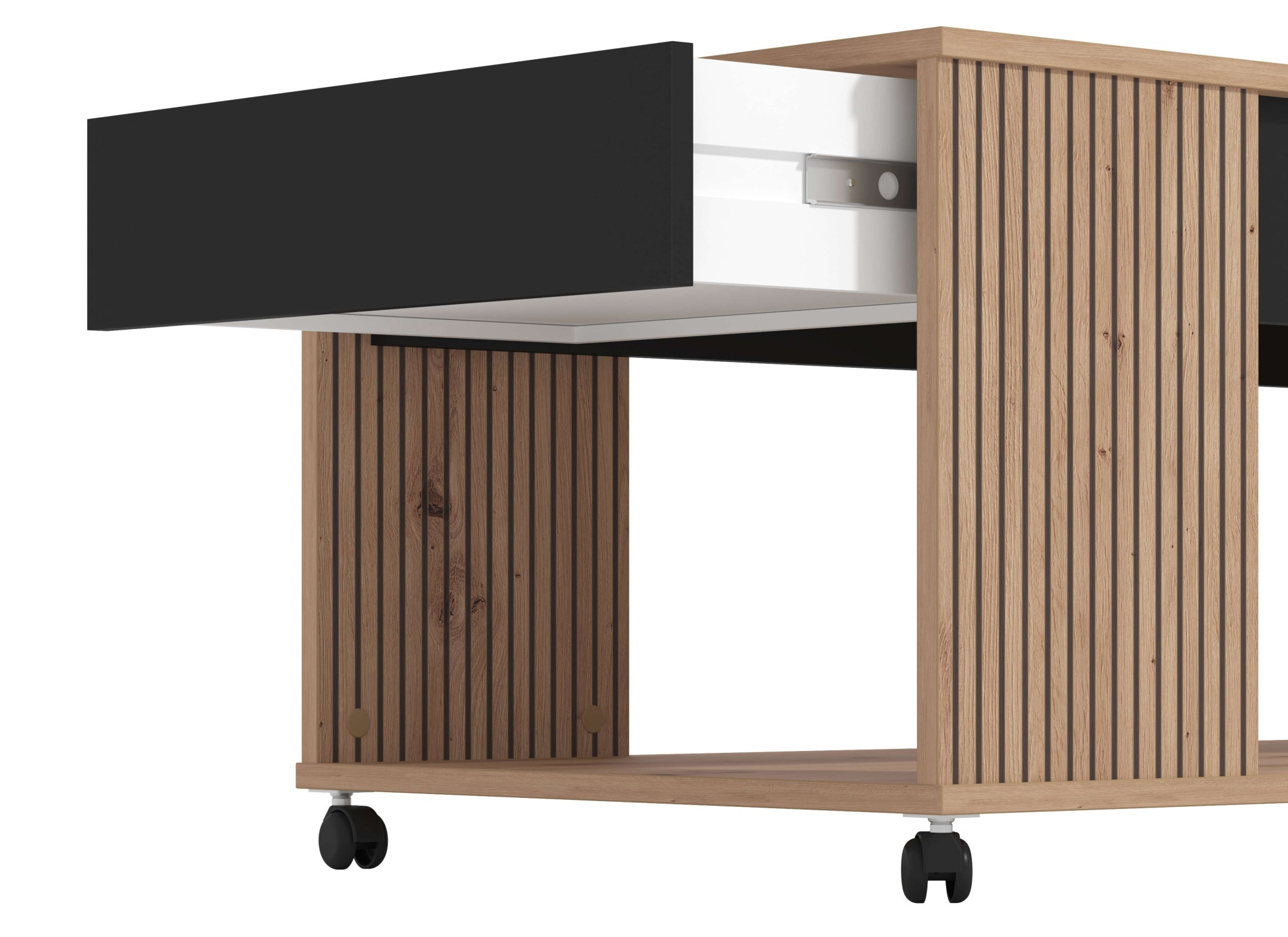 Home affaire Couchtisch »Mayenne Kaffeetisch, 101 cm, rechteckig, modern design, mit rollen«, mit Schublade, mit dekorativen schwarzen Streifen, in Artisan Eiche