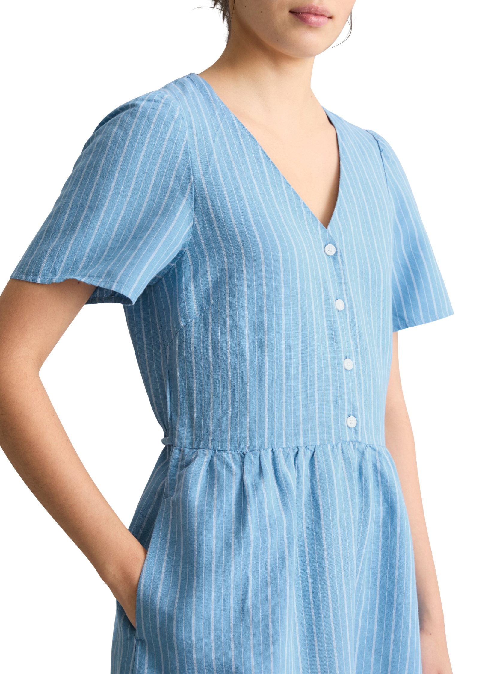 Marc O'Polo DENIM Sommerkleid Seitennahttaschen regular aus Leinen-Baumwolle-Mix, gestreift