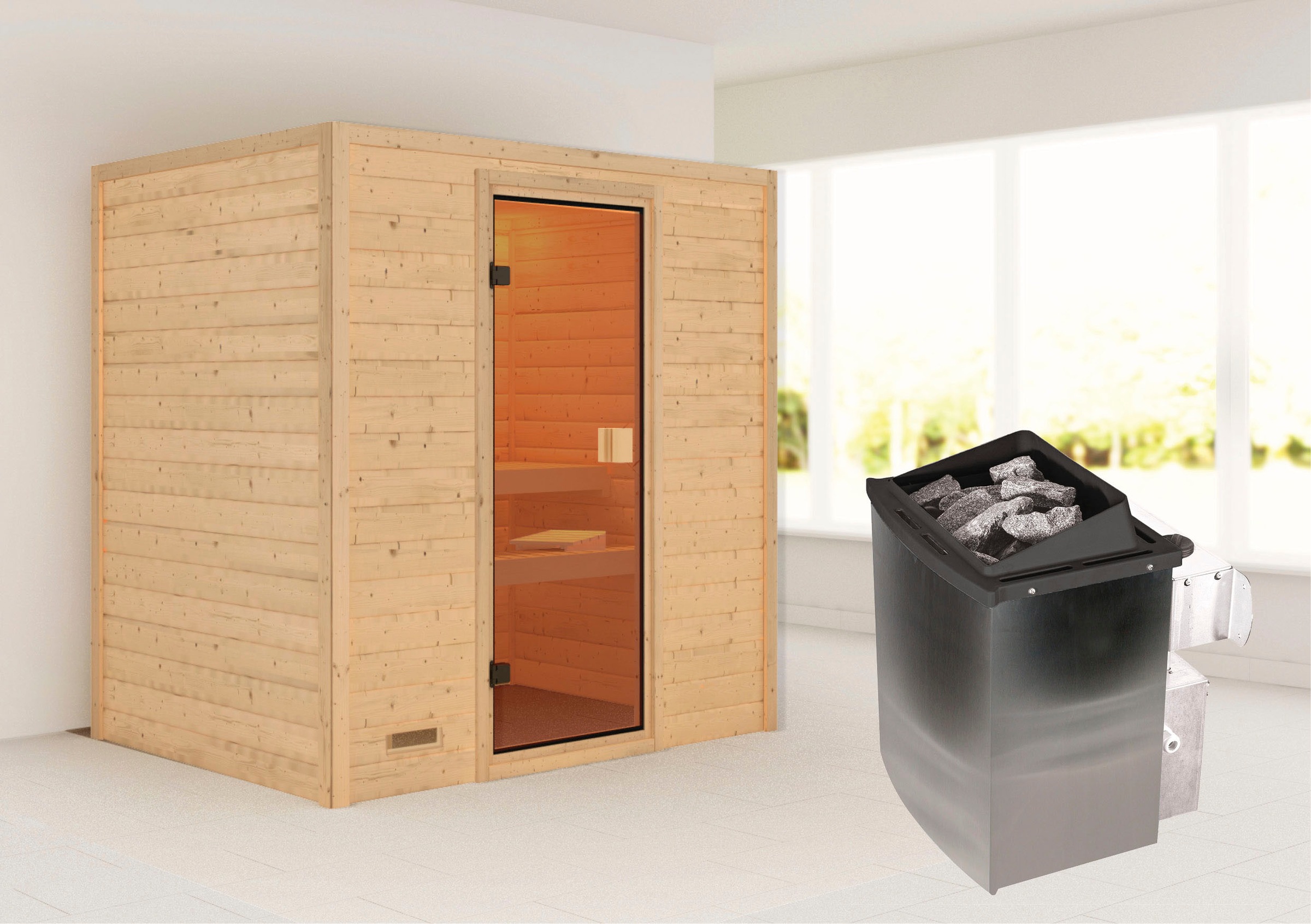 Karibu Sauna »"Sonja" mit bronzierter Tür Ofen 9 kW integr. Strg«