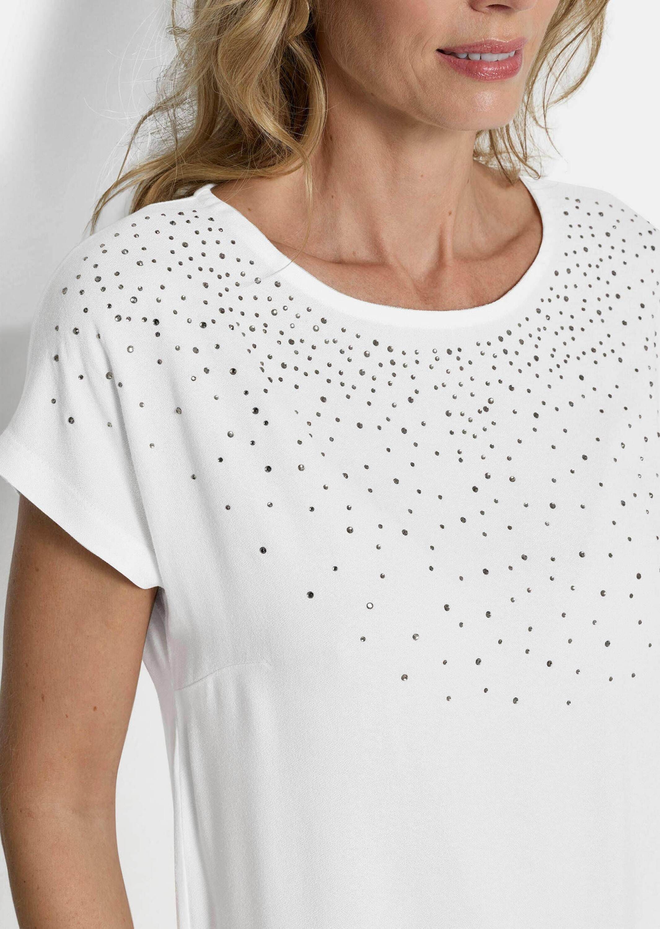 GOLDNER Kurzarmshirt »Kurzgröße Jerseyshirt mit Glitzersteinen« Hot Fix Steinchen auf dem Vorderteil