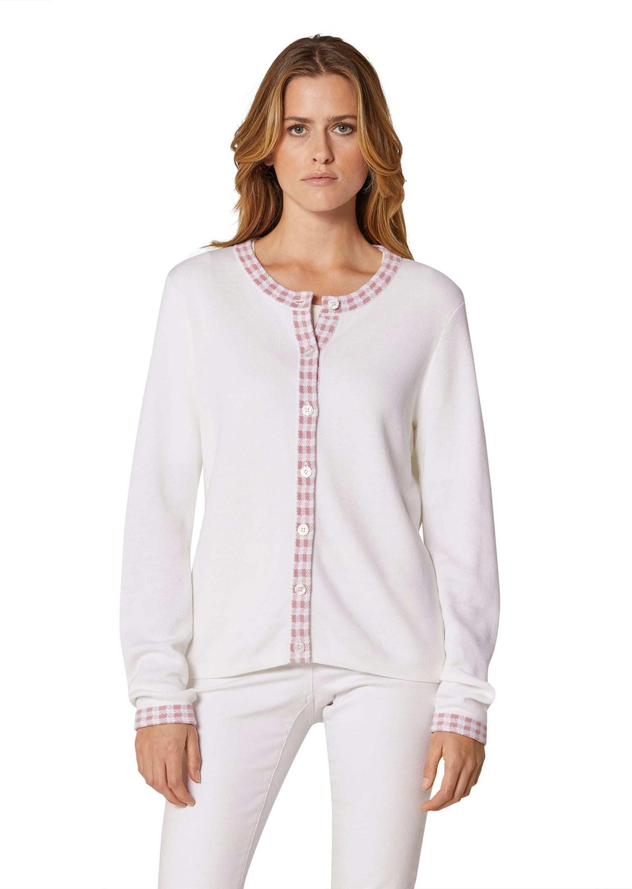 MADELEINE Strickjacke »Strickjacke Strickjacke mit Vichy-Karo-Akzenten«