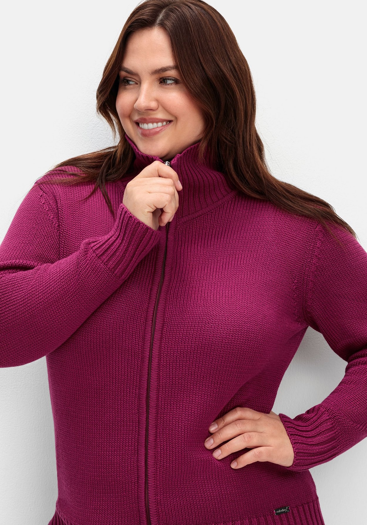 Sheego Strickjacke »Strickjacke mit Troyerkragen und 2-Wege-Zipper«