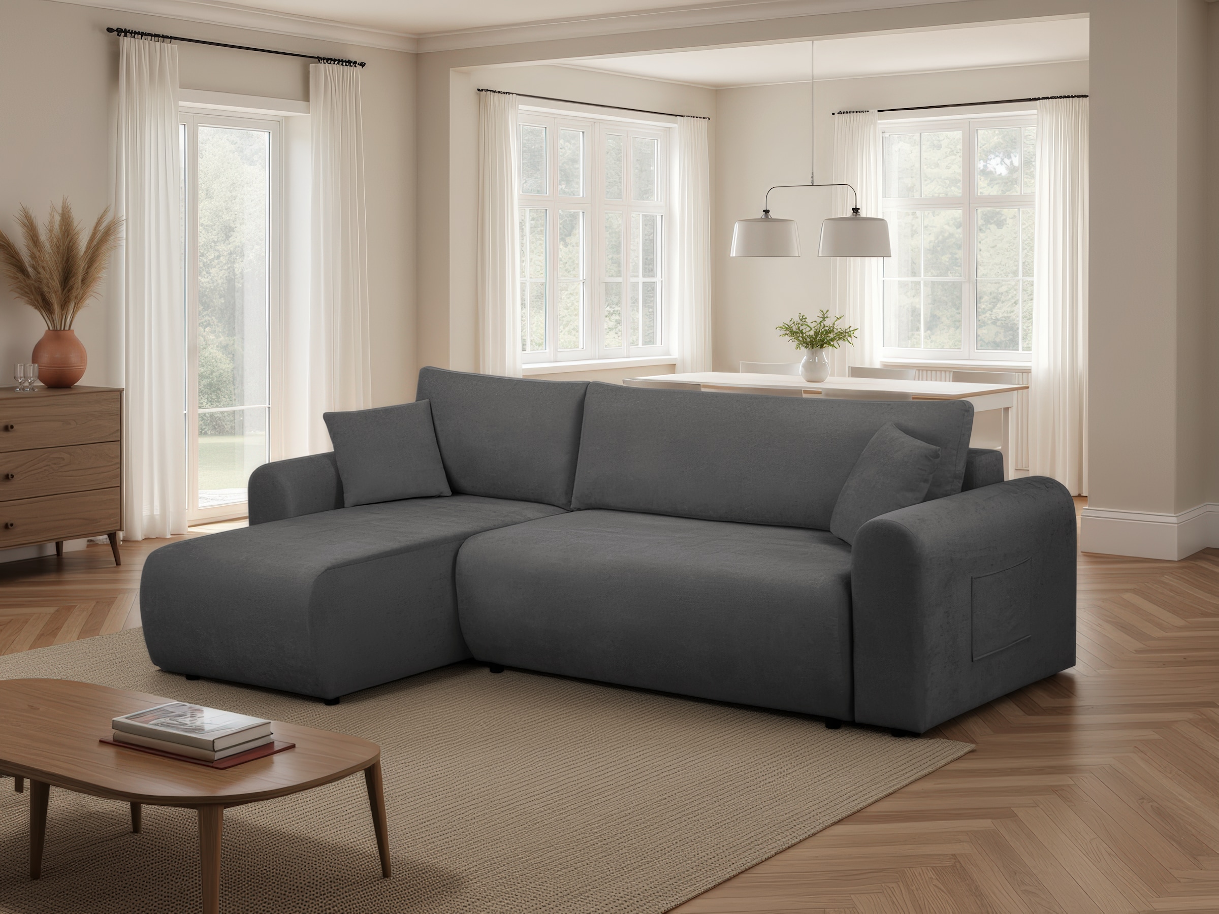OTTO home Ecksofa »JONAA, 241cm, L-Form, Schlafsofa, Boxspringfederung, Cord u. Struktur« 133/200cm, Recamiere links/rechts, Bettkasten, Cord u. Struktur