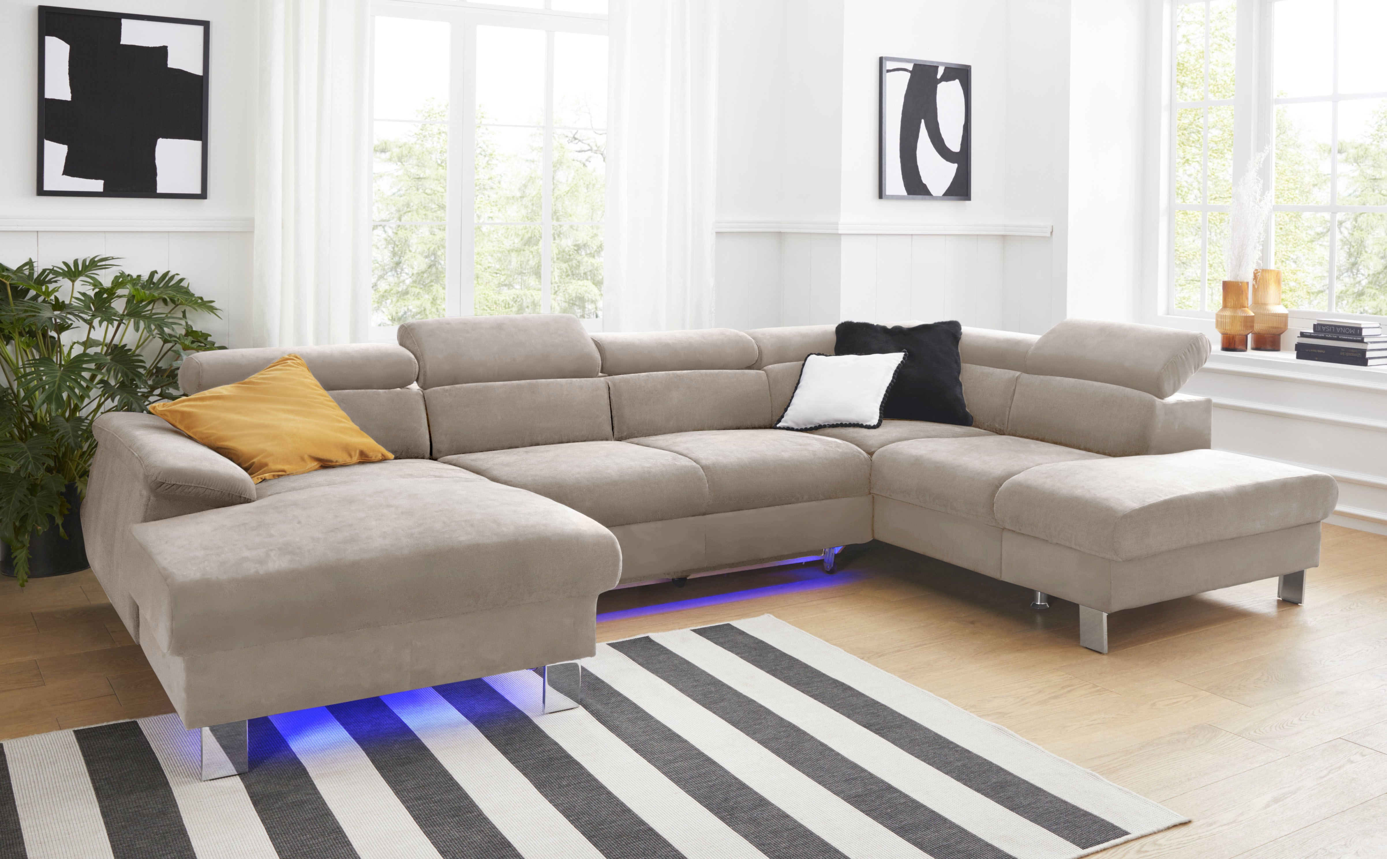 COTTA Wohnlandschaft "Komaris U-Form, B: 320 cm" mit Kopfteilverstellung, optional Schlaffunktion, Bettkasten & Licht