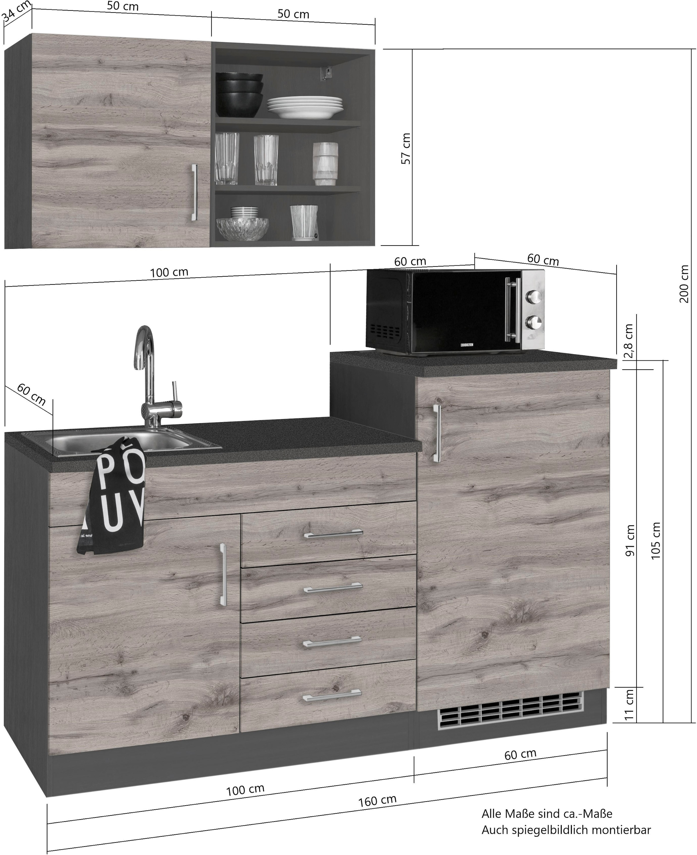 HELD MÖBEL Küche »Mali«, Breite 160 cm, mit E-Geräten