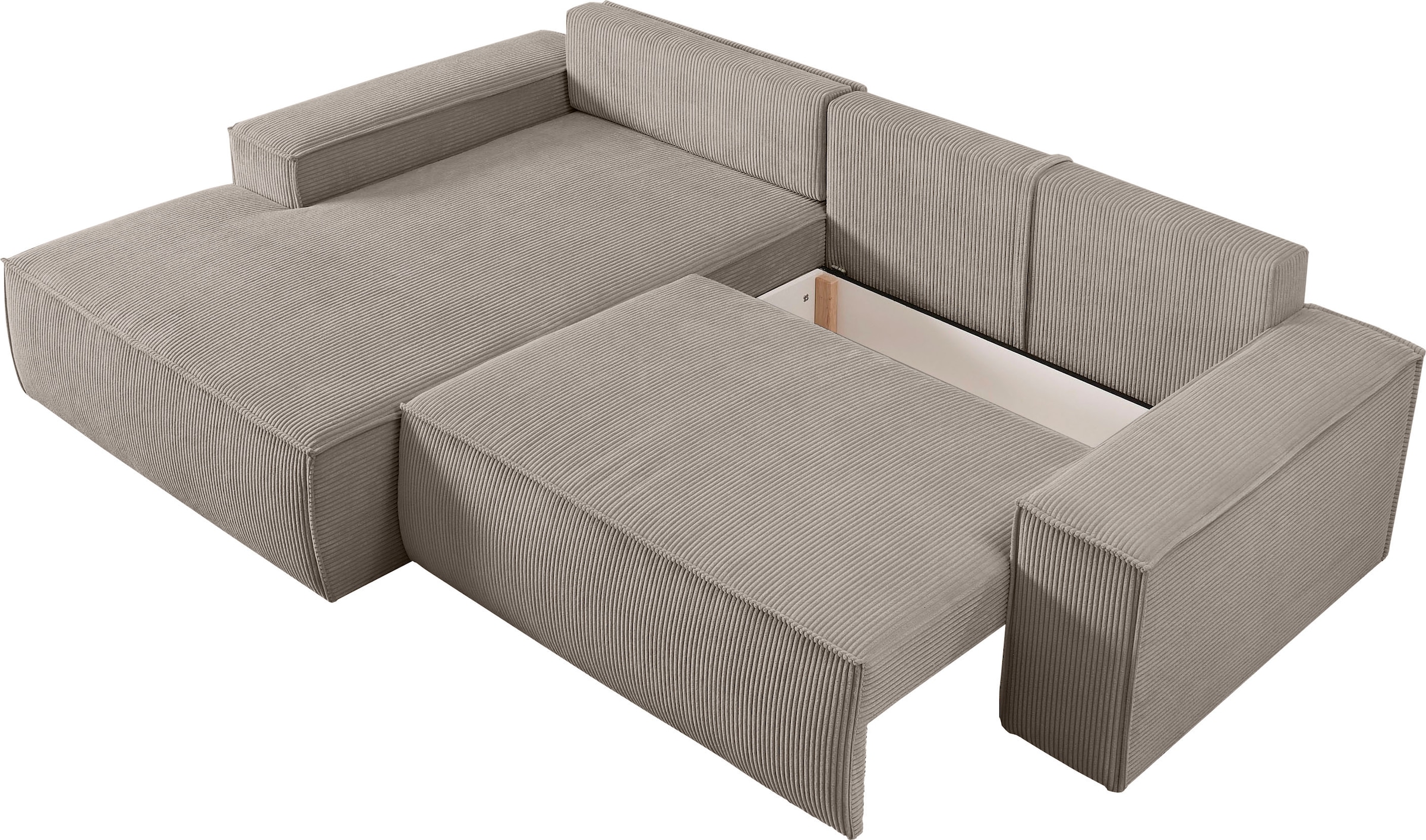 Home affaire Ecksofa »SHERWOOD Schlafsofa 267 cm, L-Form,«, Schlaffunktion mit Bettkasten (210x136 cm), Cord, Vintage, Samtvelours