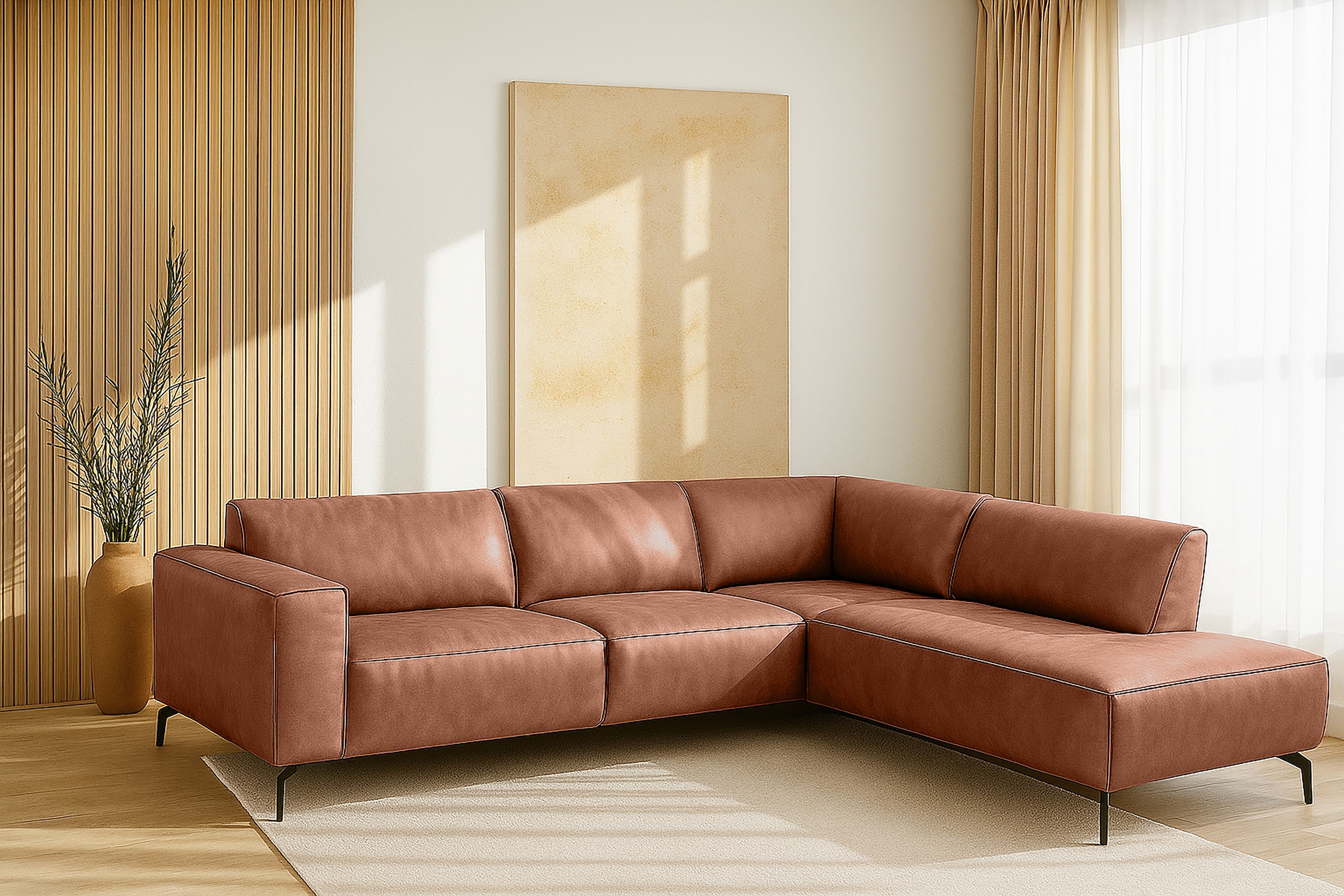 Places of Style Ecksofa Lorcan, in Lederoptik oder Strukturstoff lieferbar