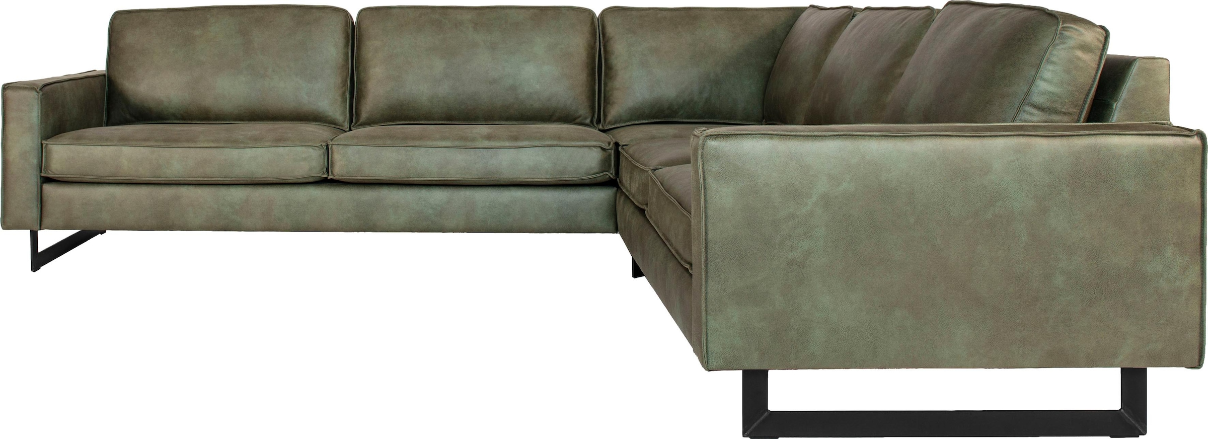 Places of Style Ecksofa »Pinto, XXL, 250/290 cm, langer Schenkel, Ottomane«, Cord, Chenille, Lederoptik, mit Keder, Metallfüße, Wellenunterfederung