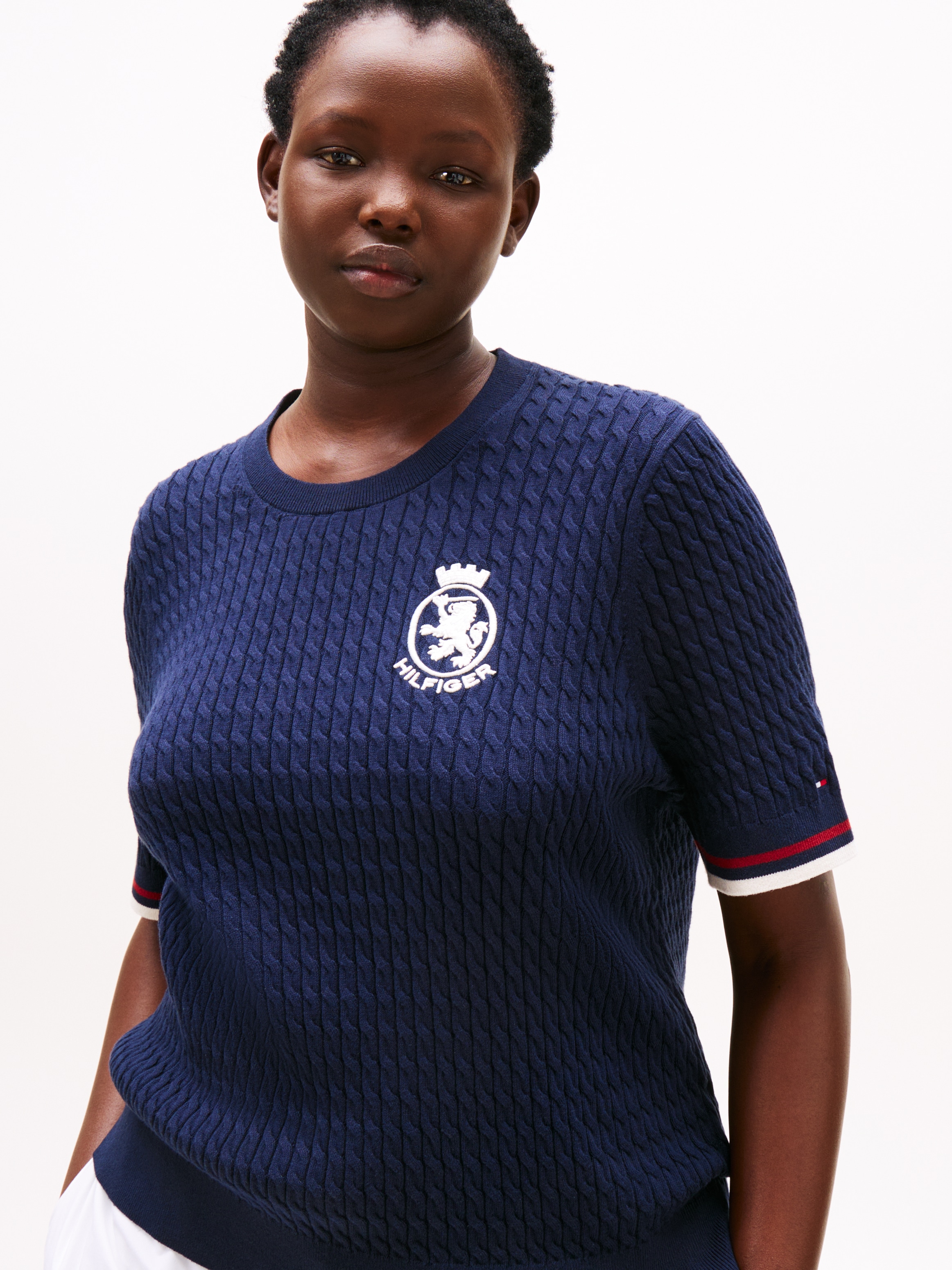 Tommy Hilfiger Curve Strickpullover »CRV CO CABLE FINE GG GPC SS SWT«, in großen Größen, mit Zopfmuster