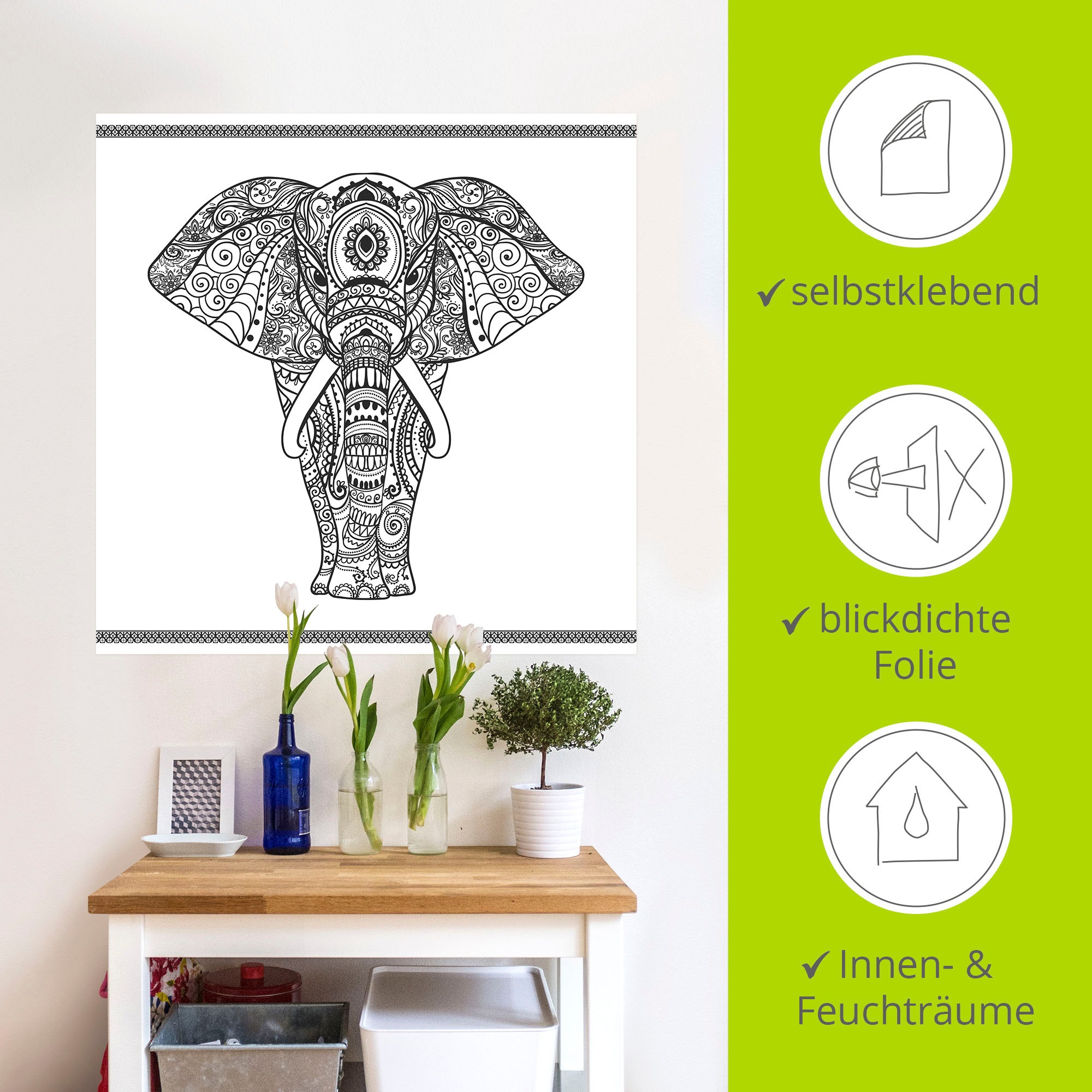 Artland Wandbild »Elefant in Mandala«, Wildtiere, (1 St.), als Leinwandbild, Poster, Wandaufkleber in verschied. Größen