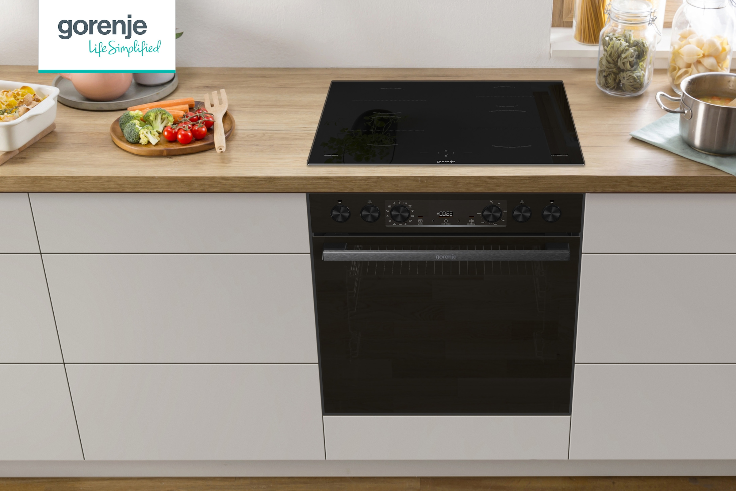 GORENJE Induktions Herd-Set »BCSI737DBGOT«, mit 1-fach-Teleskopauszug, ecoClean Plus, (1 St.)
