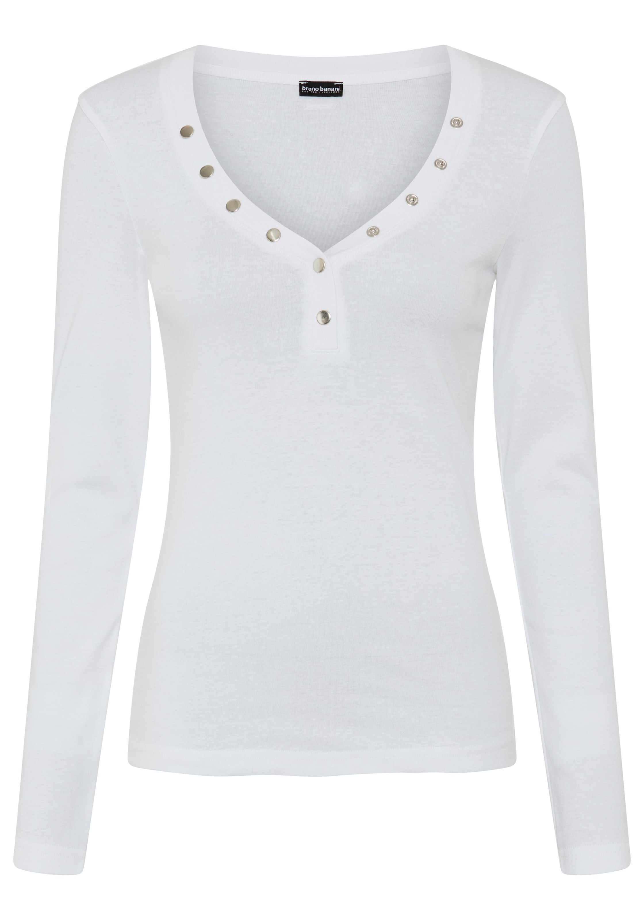 Bruno Banani Longsleeve »mit Knopf-Details« V-Ausschnitt, Langarm, figurbetonte Passform aus Rippware