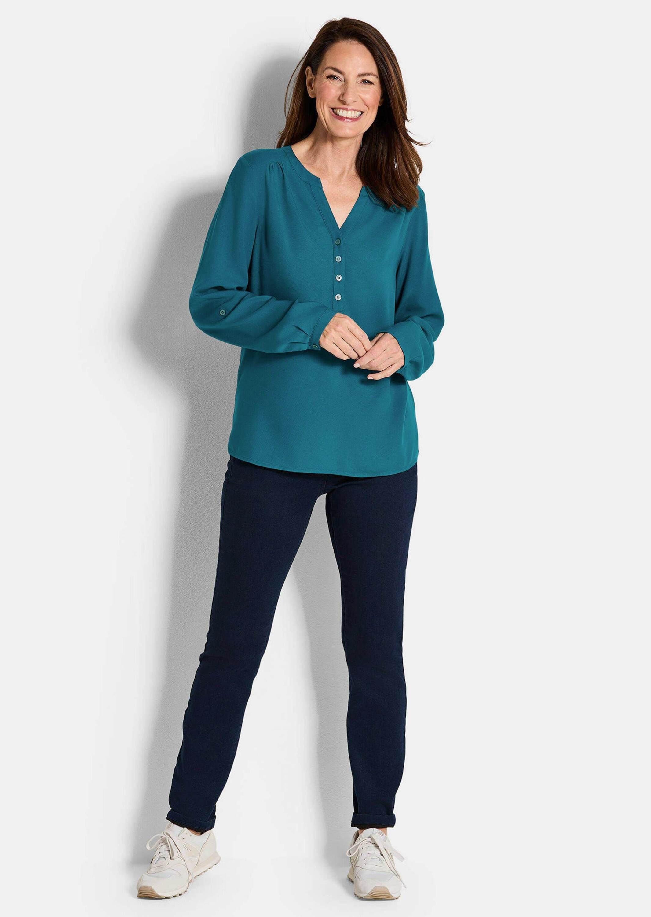 GOLDNER Schlupfbluse »Elegante Viskosebluse mit V-Ausschnitt« Knopfleiste