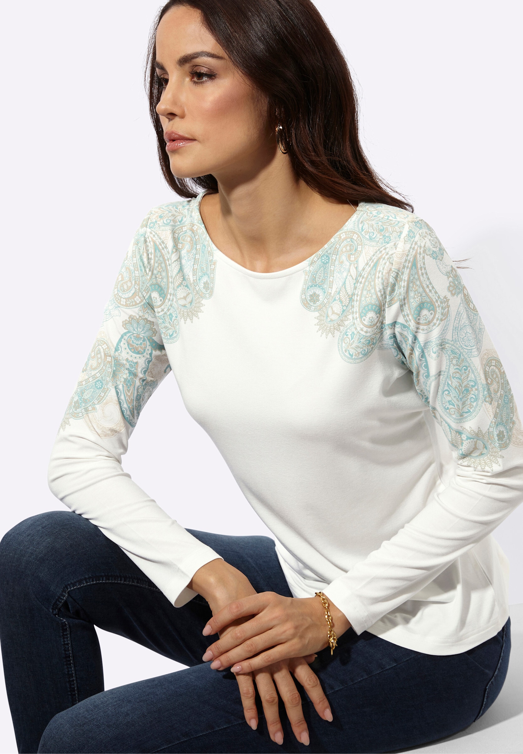 creation L T-Shirt »Druck-Shirt Langarmshirt mit platziertem Paisley-Druck«