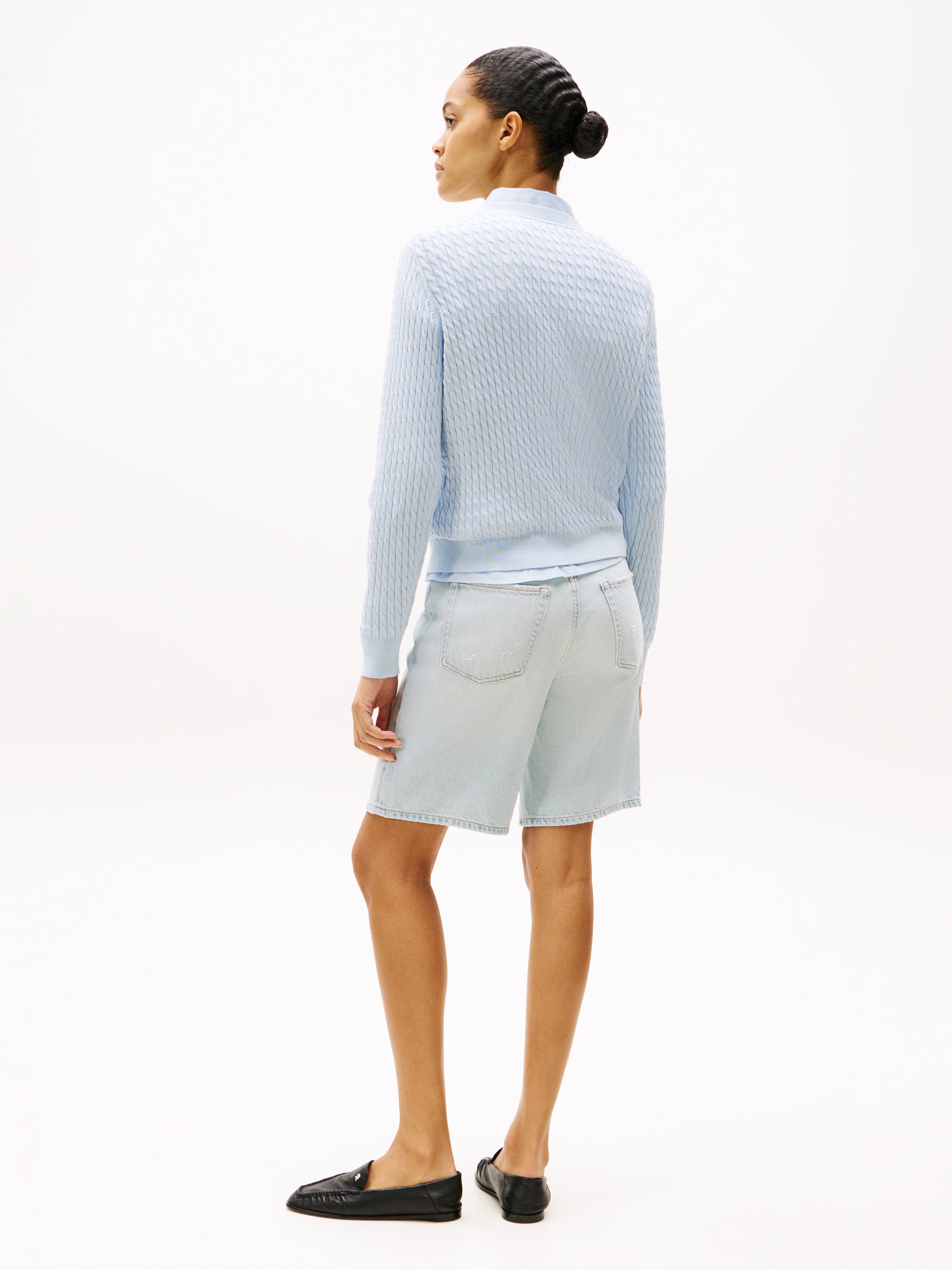 Tommy Hilfiger Rundhalspullover »CO CABLE C-NK LS SWEATER« Baumwolle, mit Zopfmuster, Regular Fit