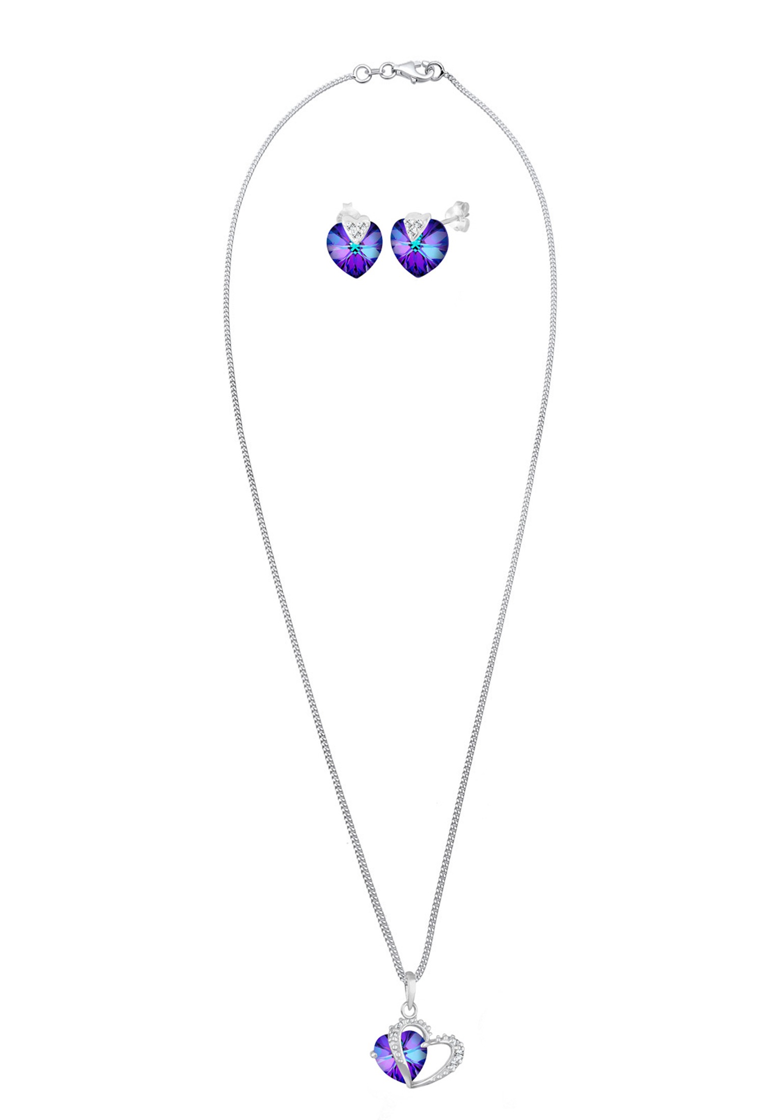 Elli Ohrring und Ketten Set »Schmuckset Herz Blau 925 Sterling Silber, mit Kristallen von Swarovski®«